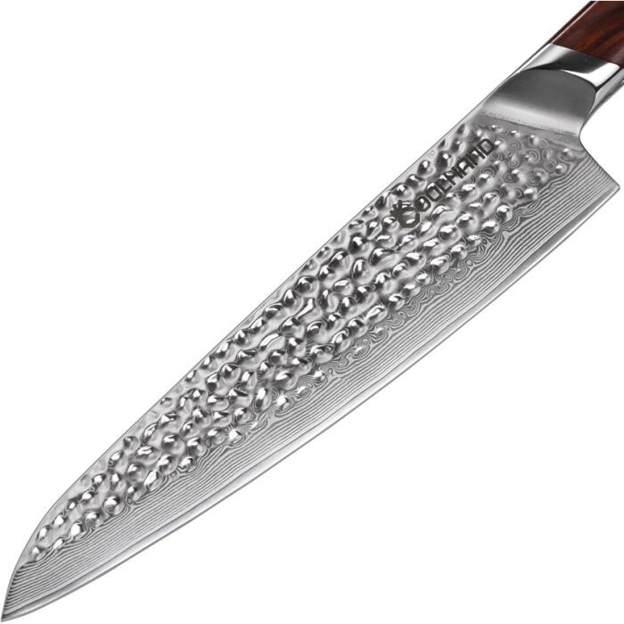 Coolhand Fixed-Blade Chef’s Knife 9.5″ Hammered Stainless Blade Cocobolo Wood