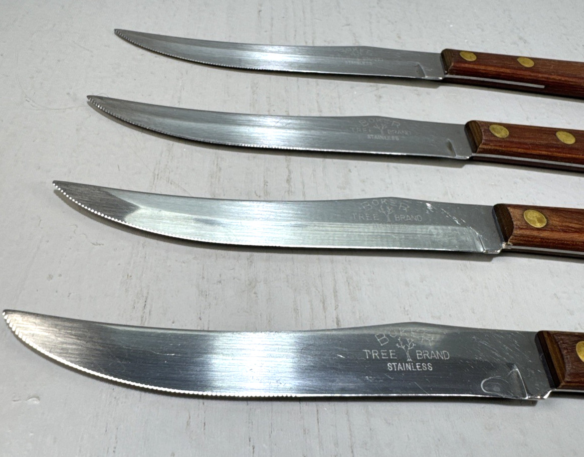 Vintage Boker Tree Brand Steak Knives Set of 4 with Wood Handles