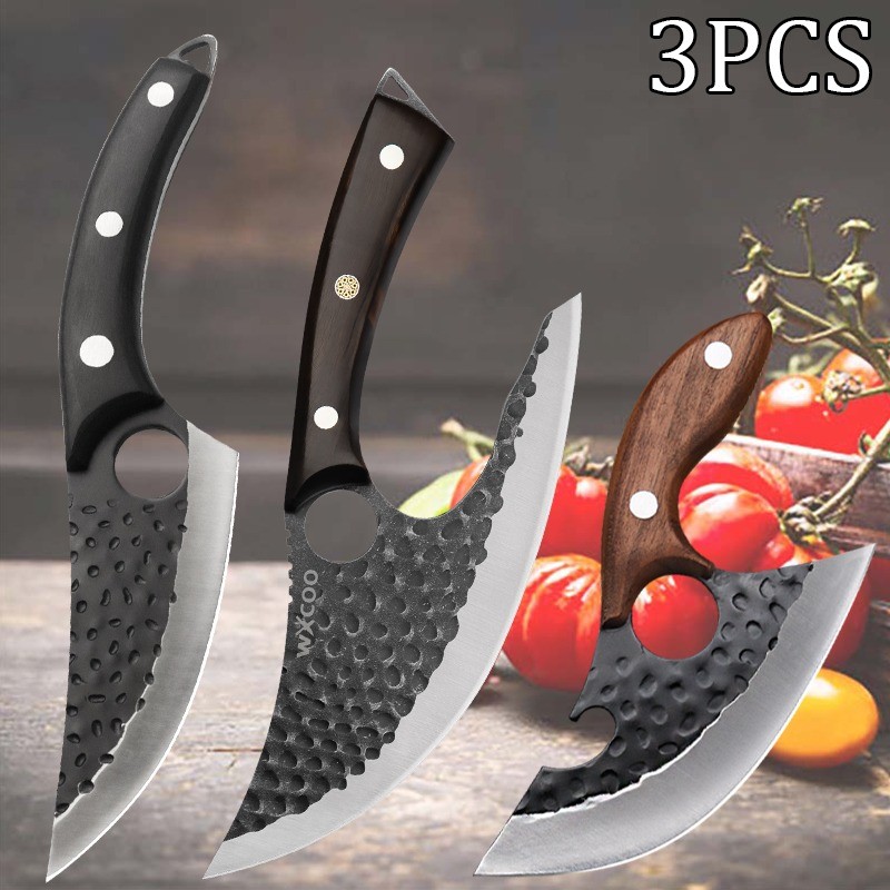 3PCS Professional Stainless Steel Chef Knives Santoku Utility Sashimi Set