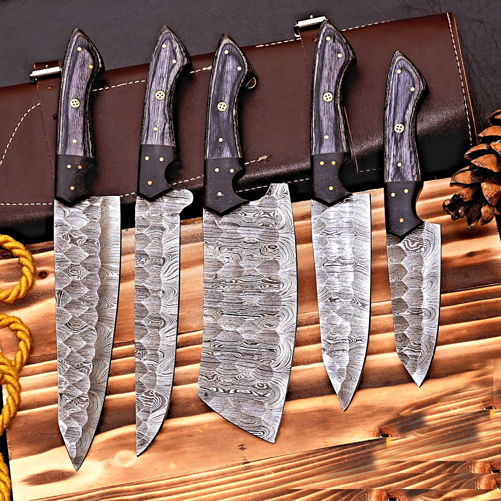 Custom Made HAND FORGED DAMASCUS STEEL CHEF KNIFE SET Kitchen Knives 2800