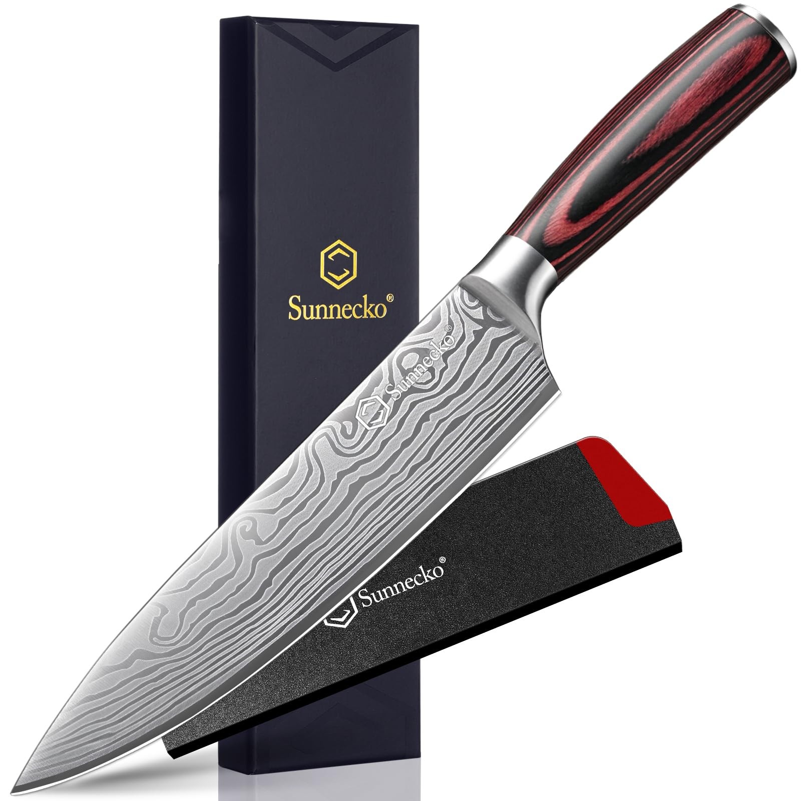 Best Sunnecko 8 Inch Chef Knife – Ultra Sharp 12-15 Degree Edge Kitchen for Meat