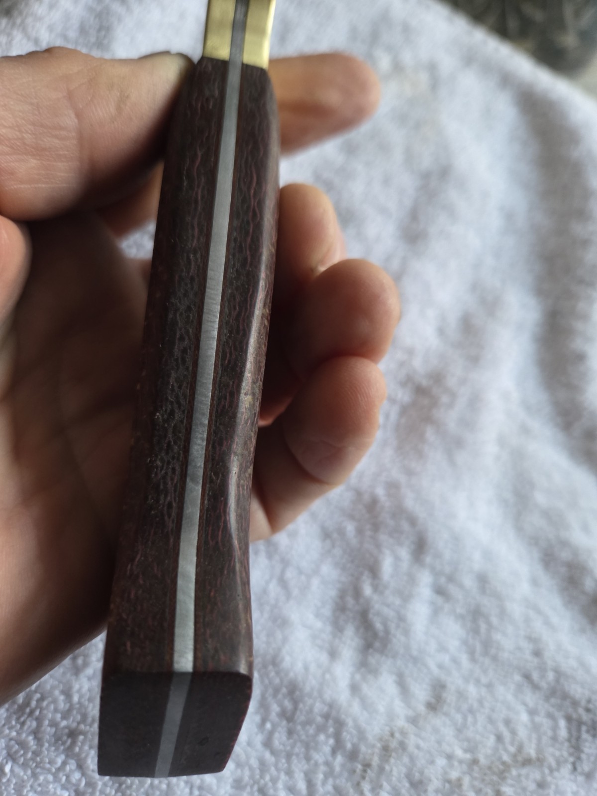 7-1/4 Inch K-tip Damascus Chef’s Knife With Maroon Houndstooth Micarta Handle