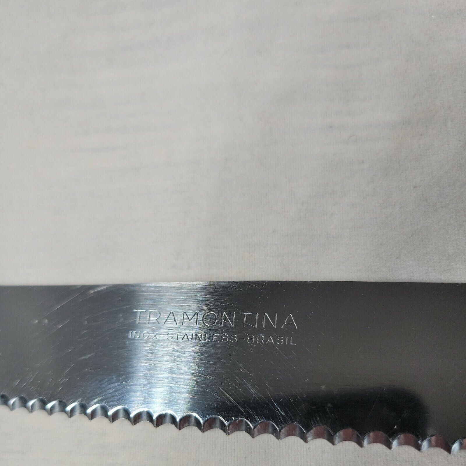 Tramontina Inox Knife 8″ Blade Full Tang Wood Handle Stainless Bread Knife Vtg