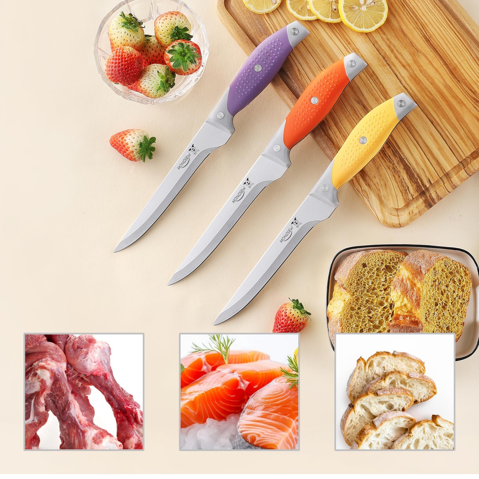 3PCS Boning Knife, German Stainless Steel Fillet Knives, 6 inch Curved Boning…