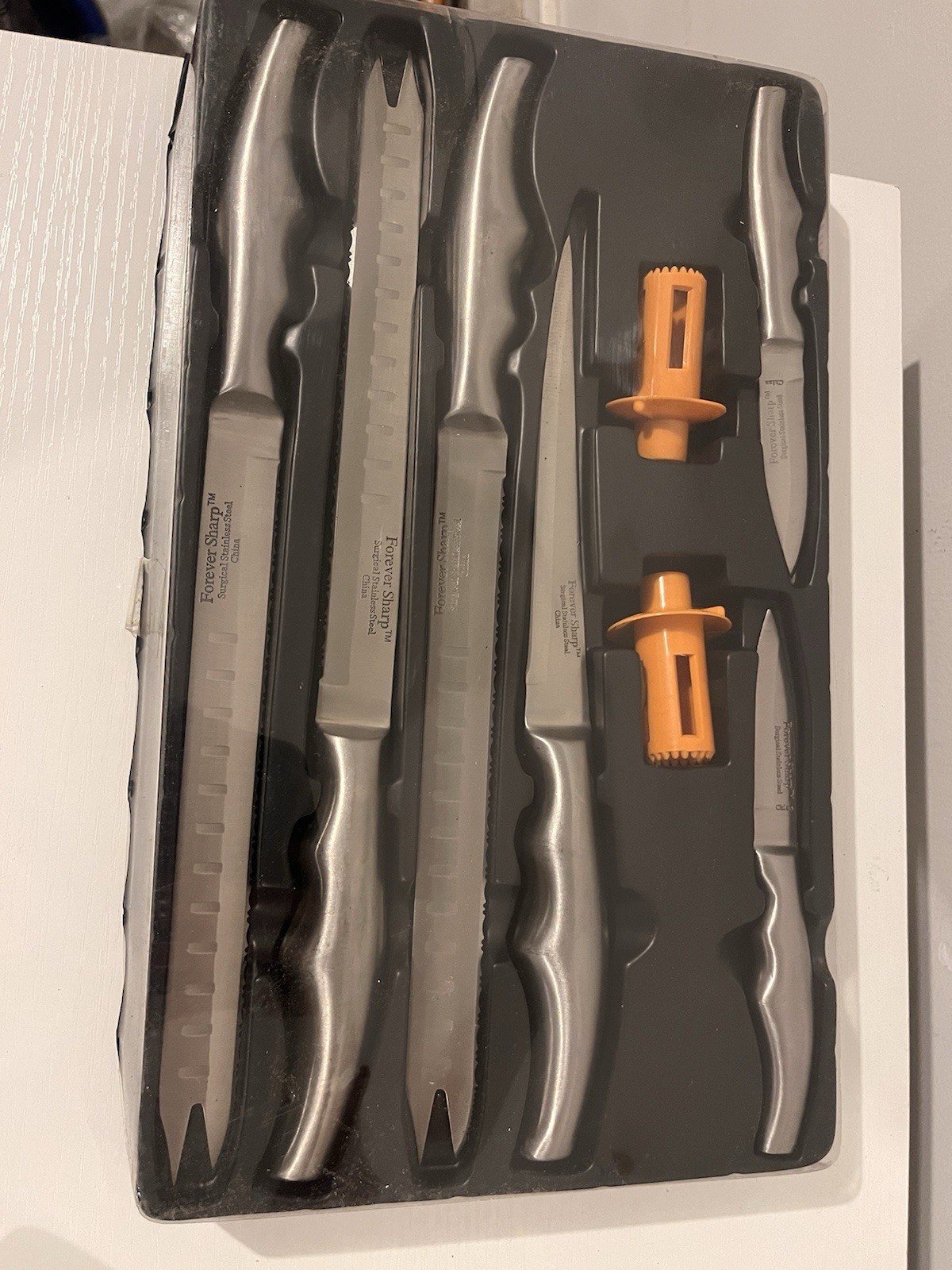 Forever Sharp Surgical Stainless Steel Kitchen Knife Set with Sharpeners –