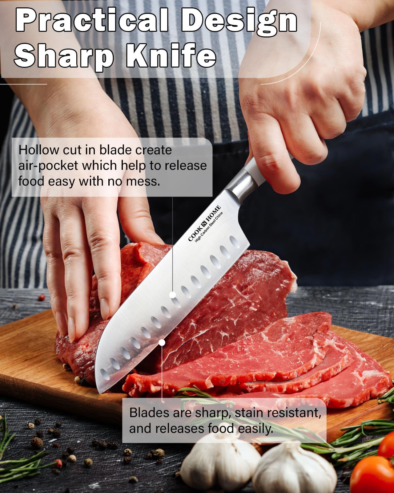 15-Piece Bamboo Kitchen Knife Block Set, High Carbon Stainless Steel Cutlery