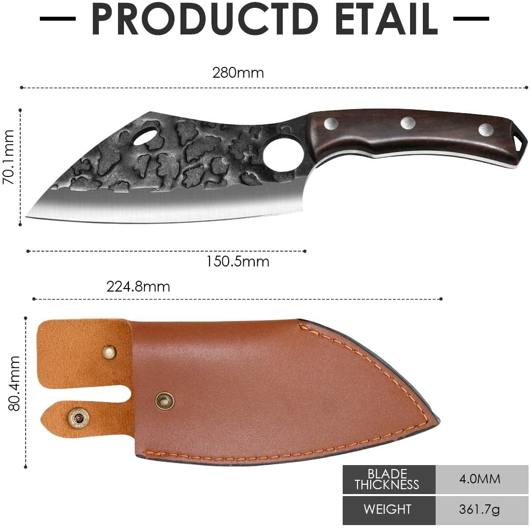 6 Inch Boning Knife with Leather Sheath for Camping BBQ Hand Forged Chef Knife