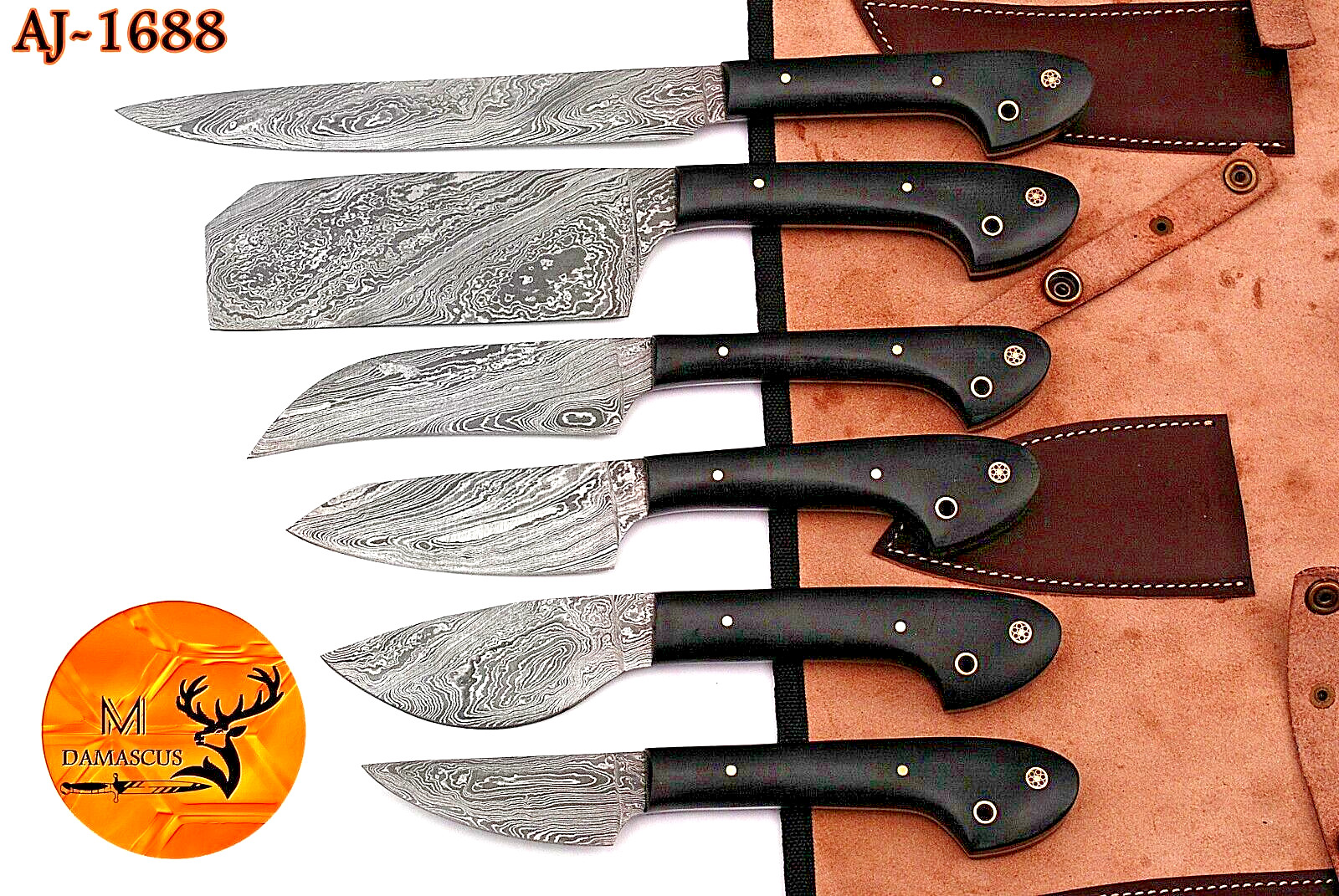 CUSTOM HANDMADE FORGED DAMASCUS STEEL CHEF KNIFE KITCHEN KNIVES CHEF SET 1688