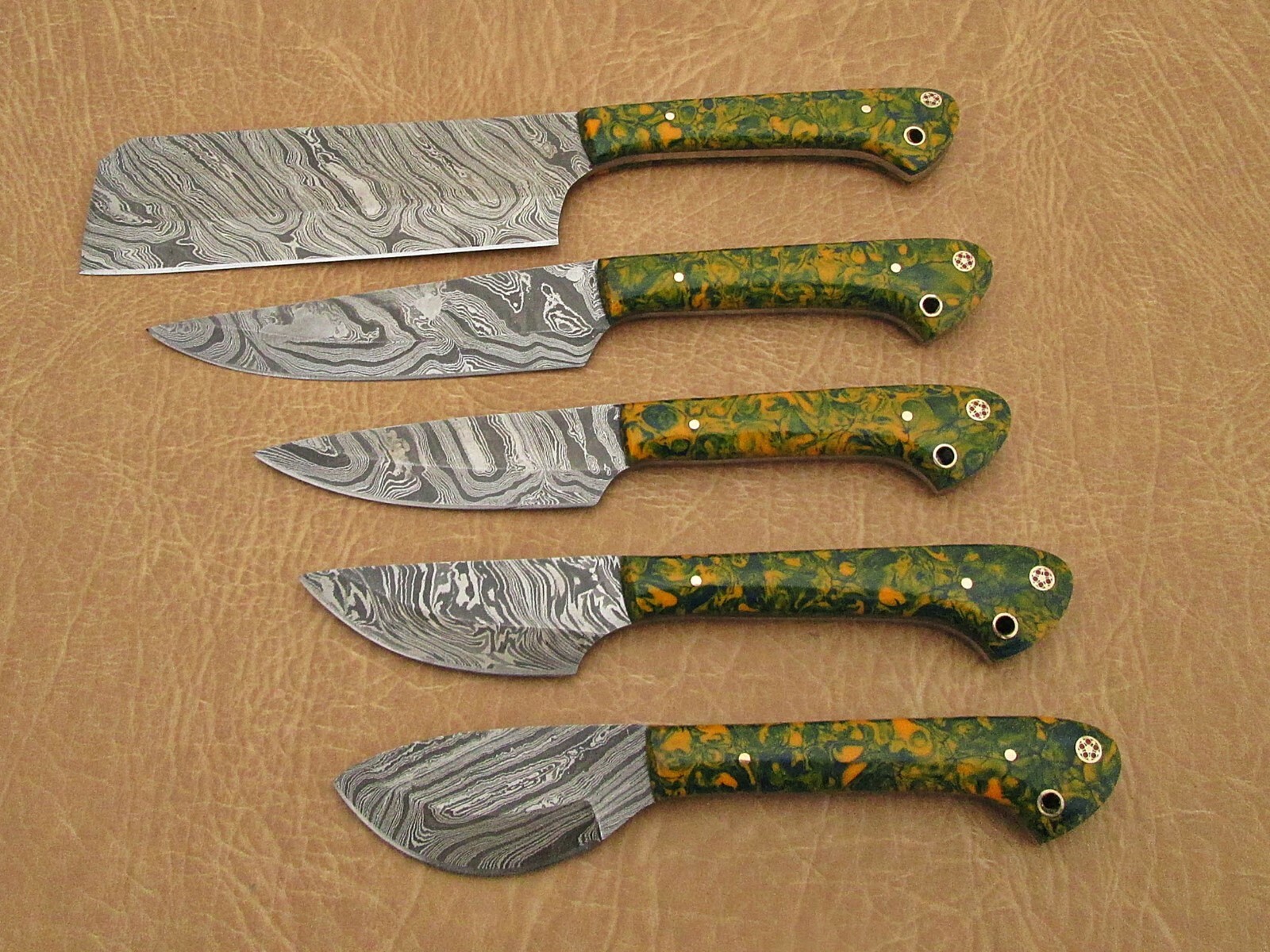 5 piece Camouflage scale Kitchen knife set With Gift box, Chef, cleaver, steak