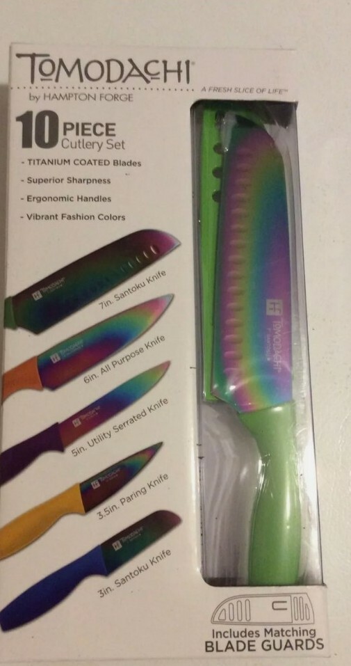 Hampton Forge Tomodachi TITANIUM COATED 5 knives w/ 5 blade guards