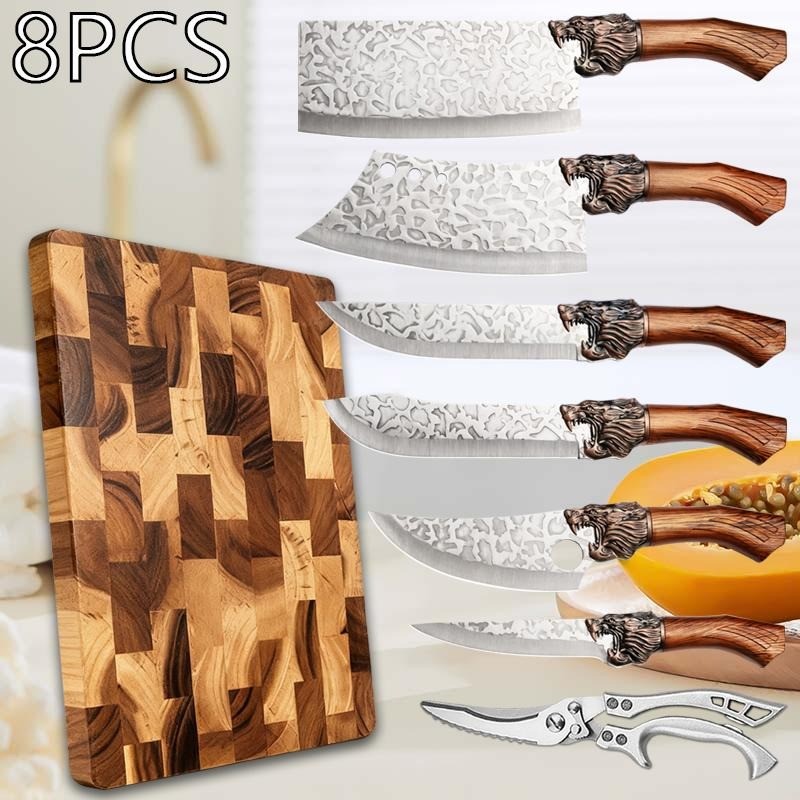 8PCS Stainless Steel Boning Knife Barbecue Vegetable Chopper Set Easy Clean