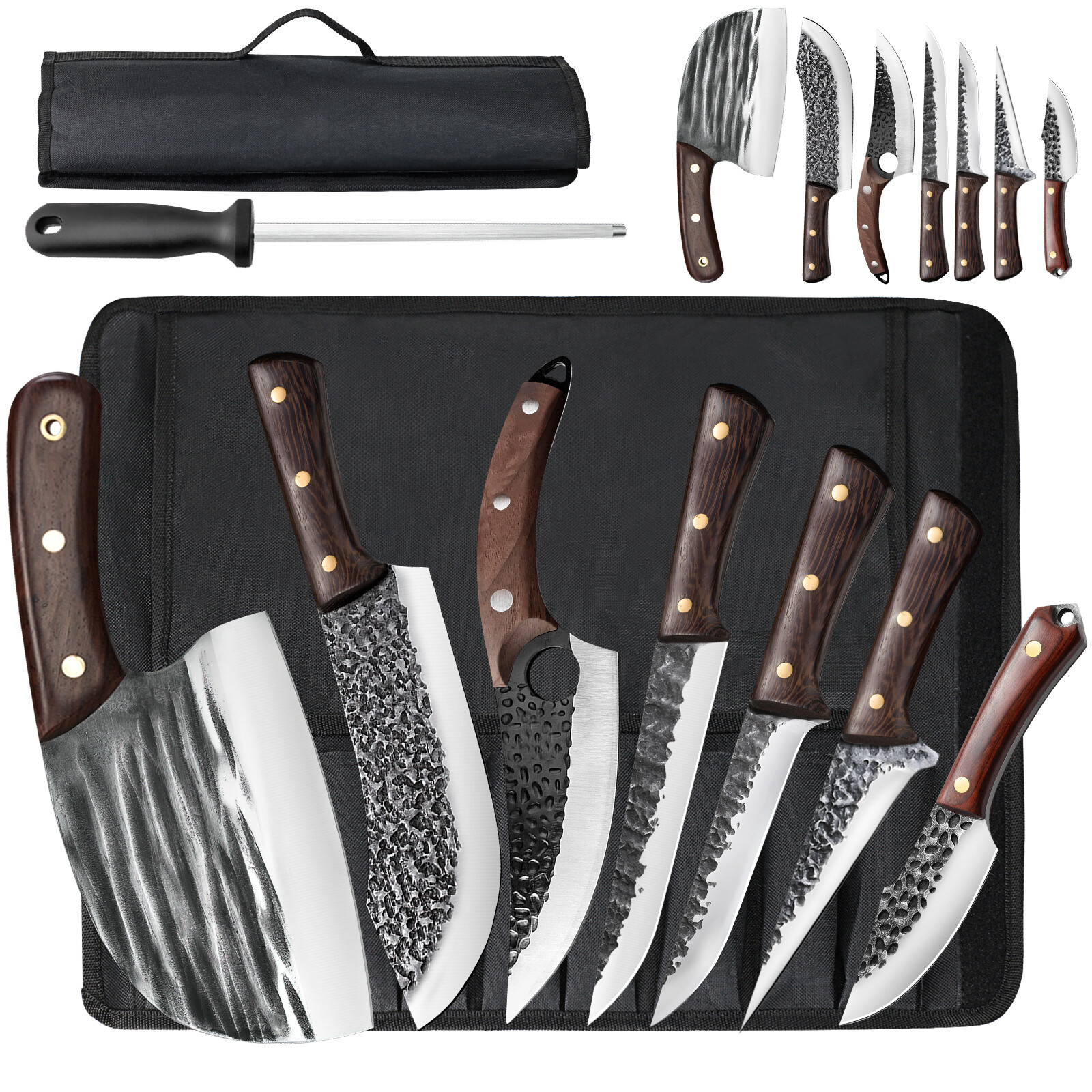 Handmade HAND FORGED DAMASCUS STEEL CHEF KNIFE Set Kitchen Knives with Sharpener