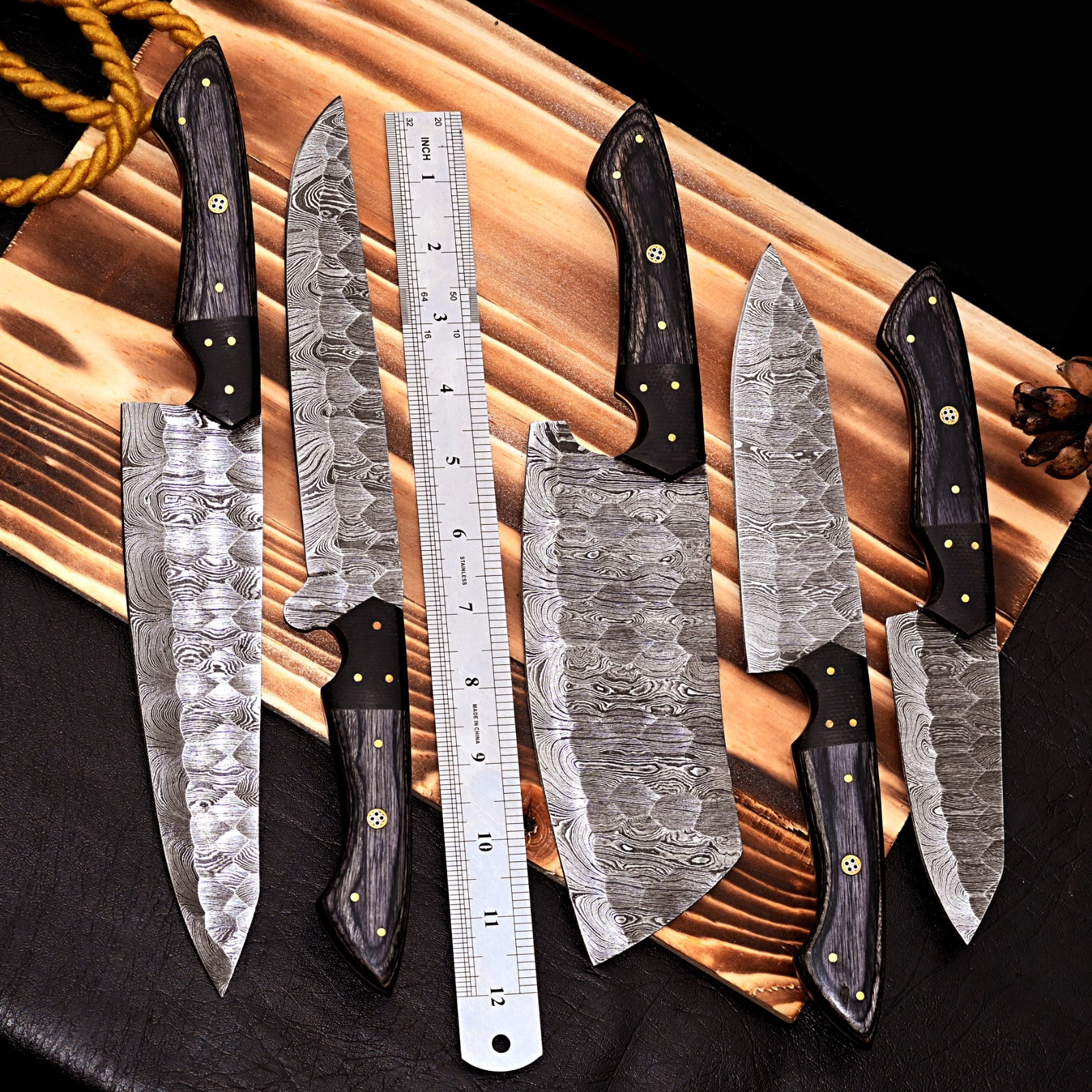 Custom Made HAND FORGED DAMASCUS STEEL CHEF KNIFE SET Kitchen Knives 2800