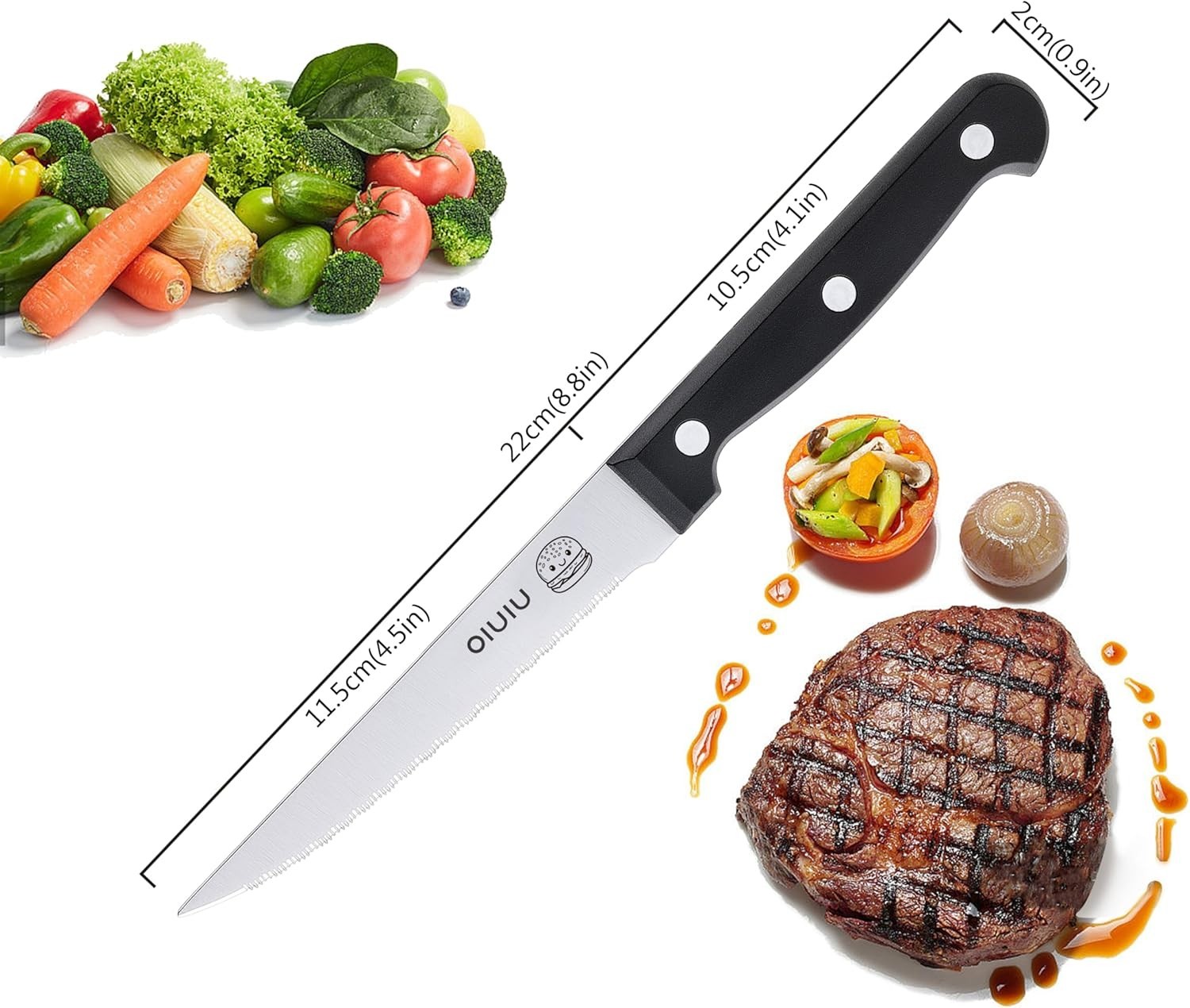 Steak Knives Set of 4, Stainless Steel Serrated Steak Knife Set, Dishwasher Safe