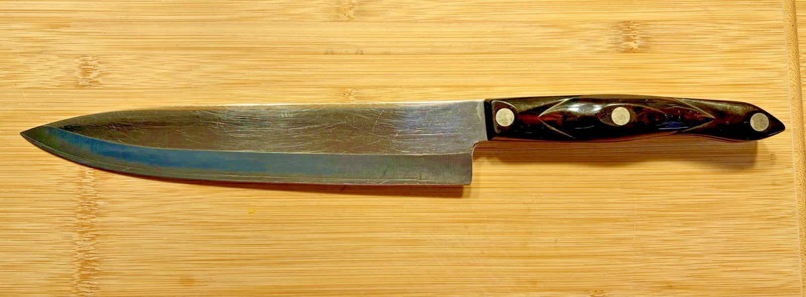 CUTCO 1725 KH 9.25 INCH FRENCH CHEF KNIFE BROWN ORANGE SWIRL HANDLE