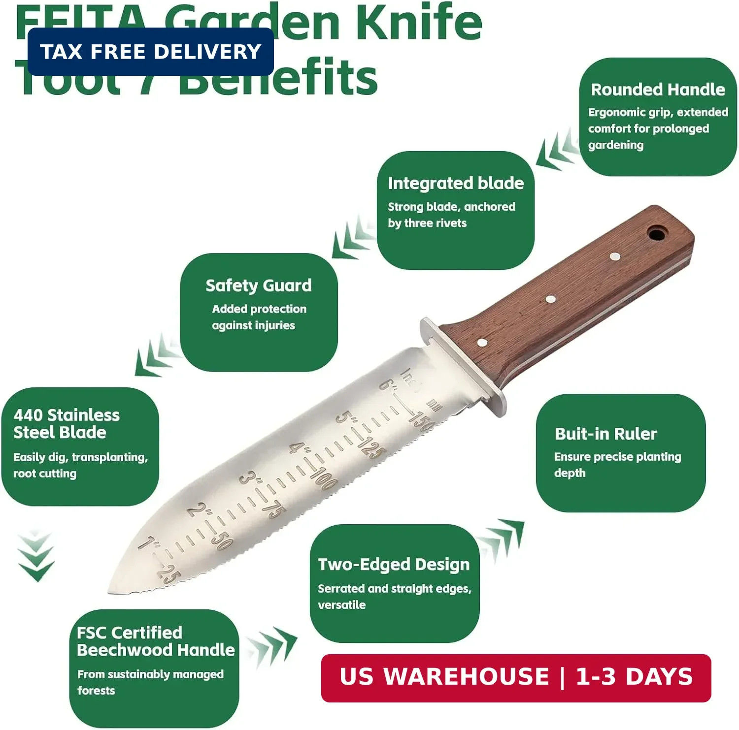 Hori Hori Garden Knife with Leather Sheath and Sharpening Stone, 7.1 Inche