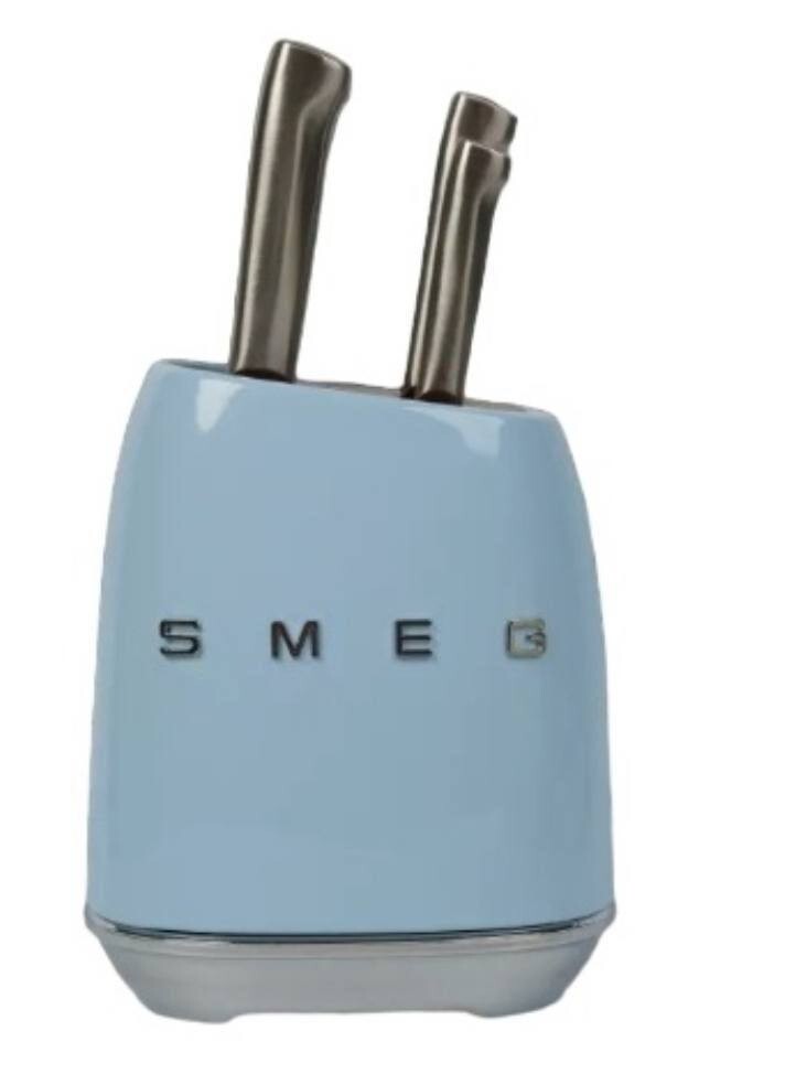 SMEG Kitchen Knife Set with a stand of 6 stainless steel knives in beige color