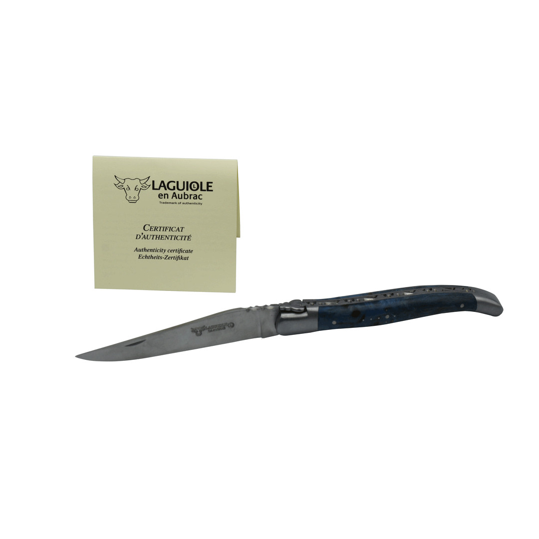 Laguiole En Aubrac Folding Pocket Knife With Blue Poplar Wood Handle, 4.75-In