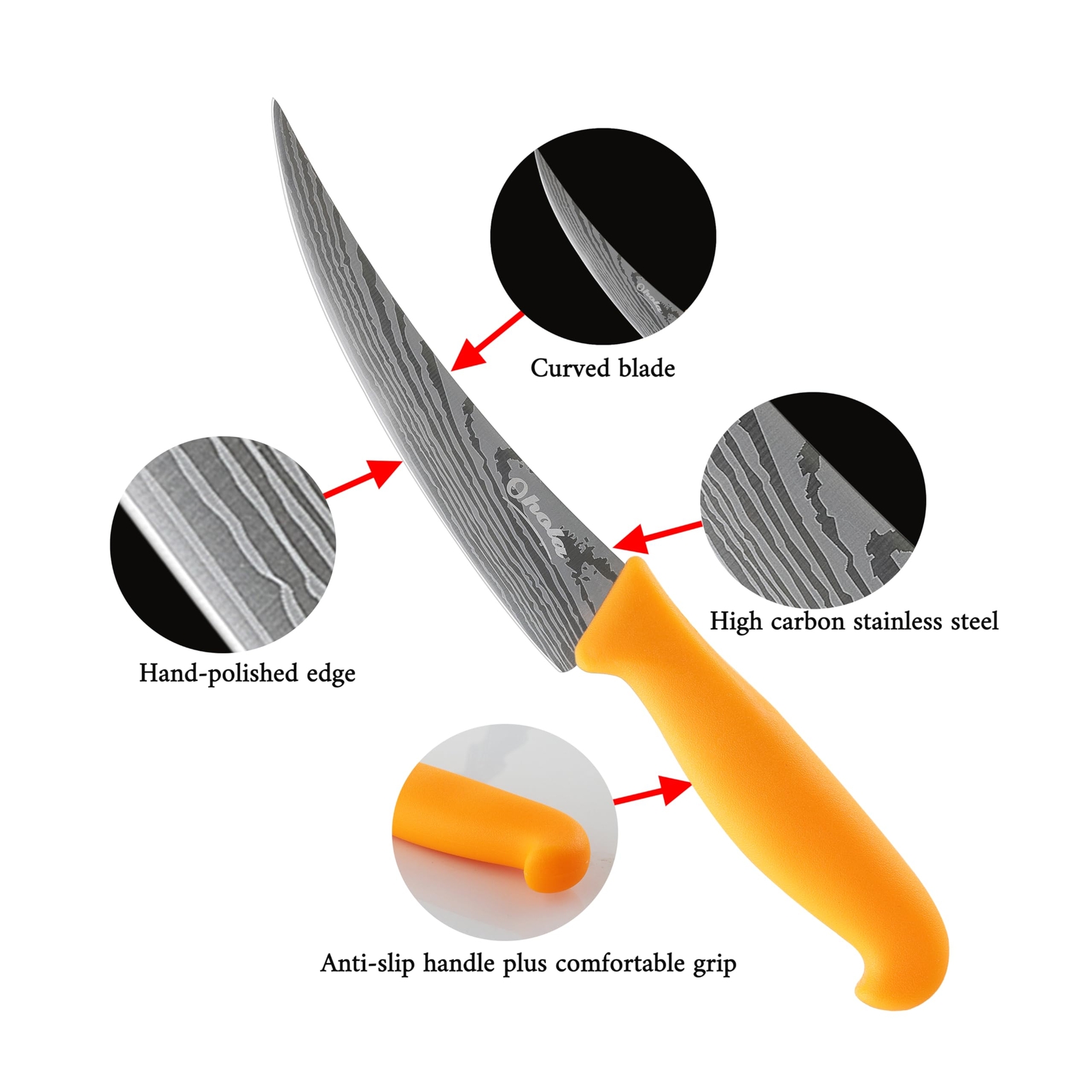 2PCS Curved Boning Knife 6 Inch Deboning Knife Premium Stainless Steel Fillet