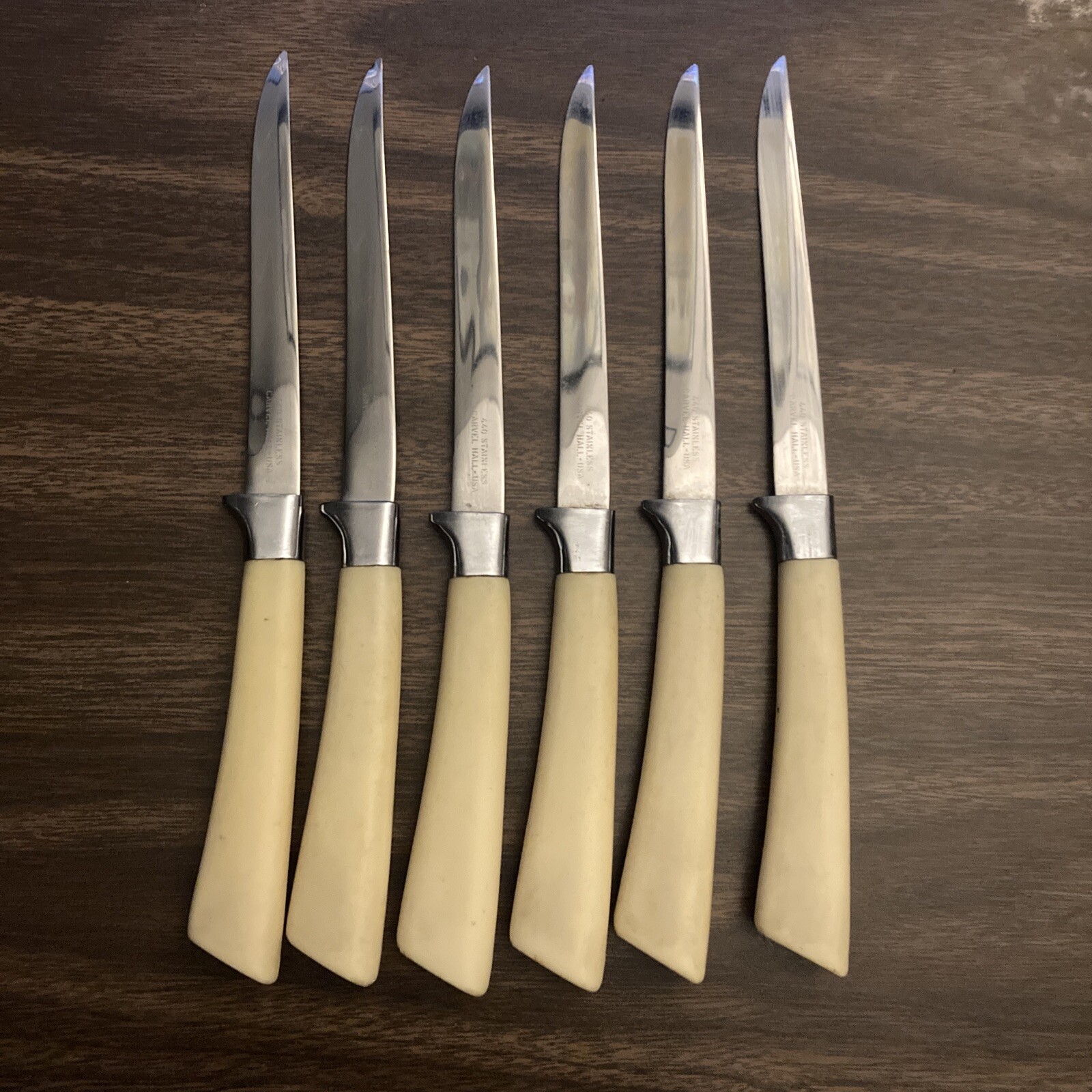 VTG Carvel Hall 440 Stainless Steel Steak Knife Set of 6 Mid Century Ivory White