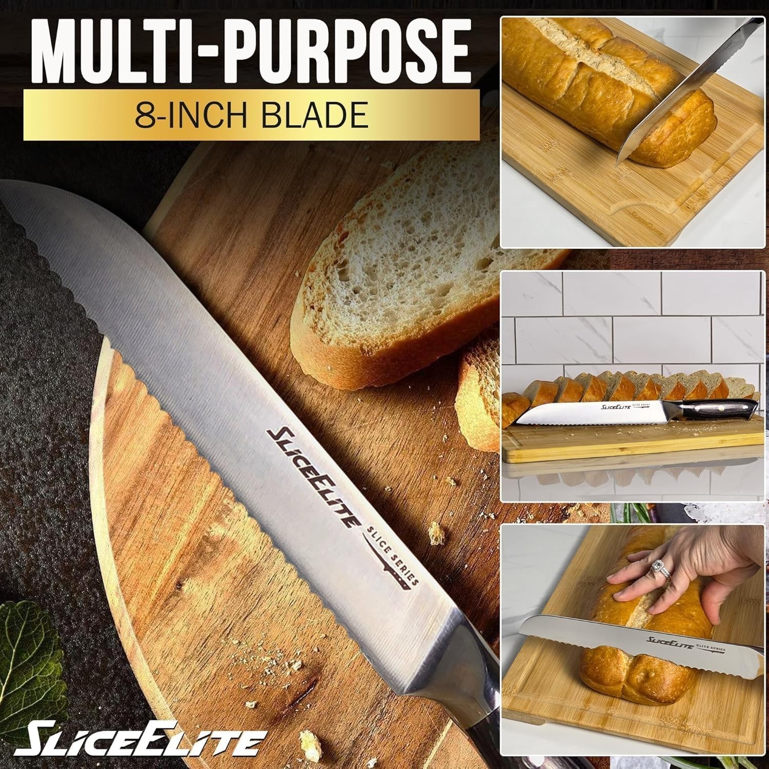 SliceElite 8 Inch Bread Knife High Carbon German Steel Serrated Kitchen