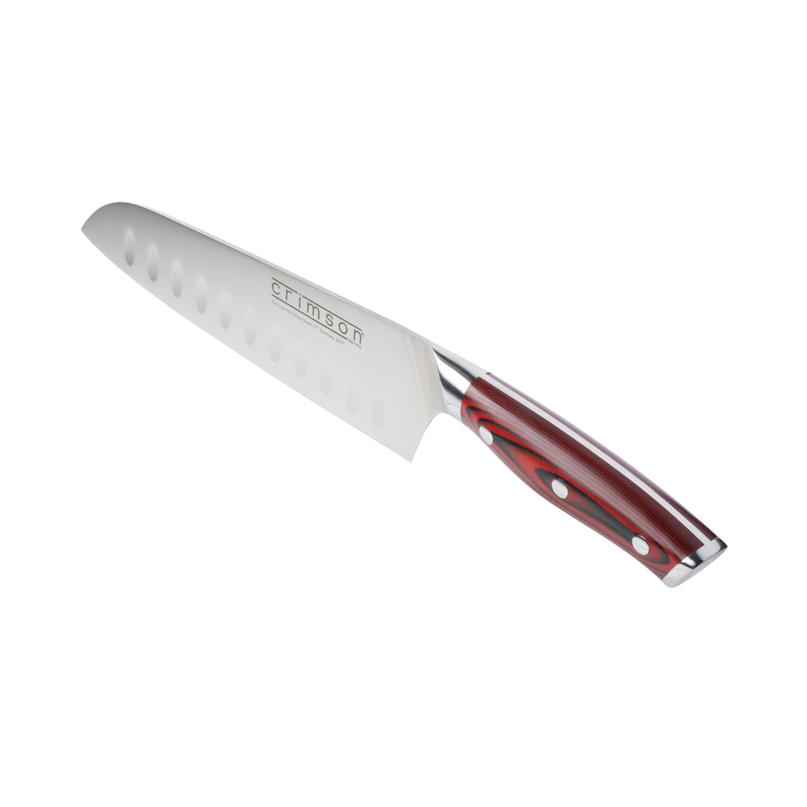 Ergo Chef Crimson Series 7″ Santoku Knife German Steel G10 Handle Granton Edge