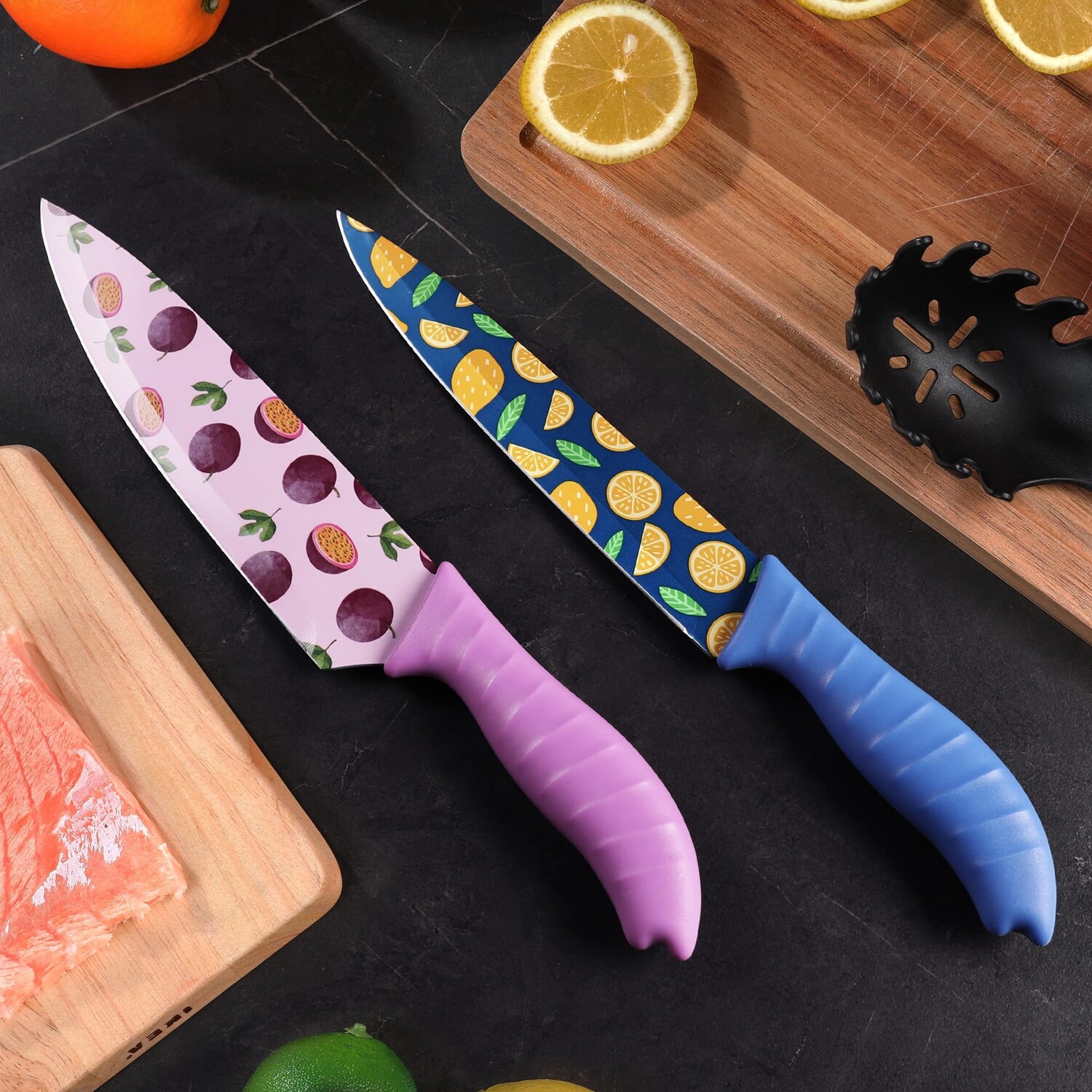 HAUSHOF 6 Kitchen Knife Set Non-Stick Coated Stainless Steel Blades with Sheaths