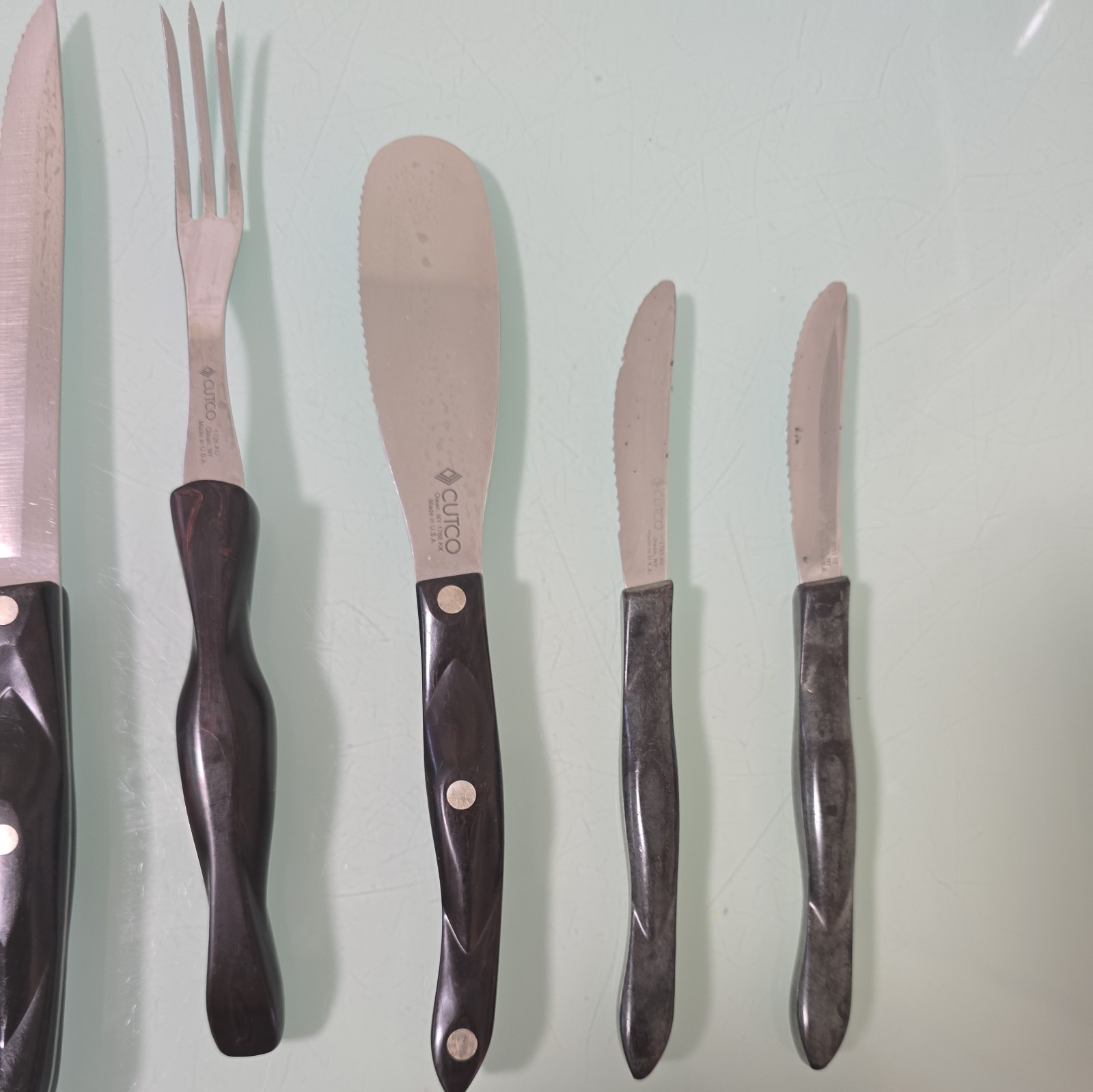 Cutco Knife Lot Of 5, Brown-Swirl, Carving Set 1725 1729 1726 1768 1759-2pc.
