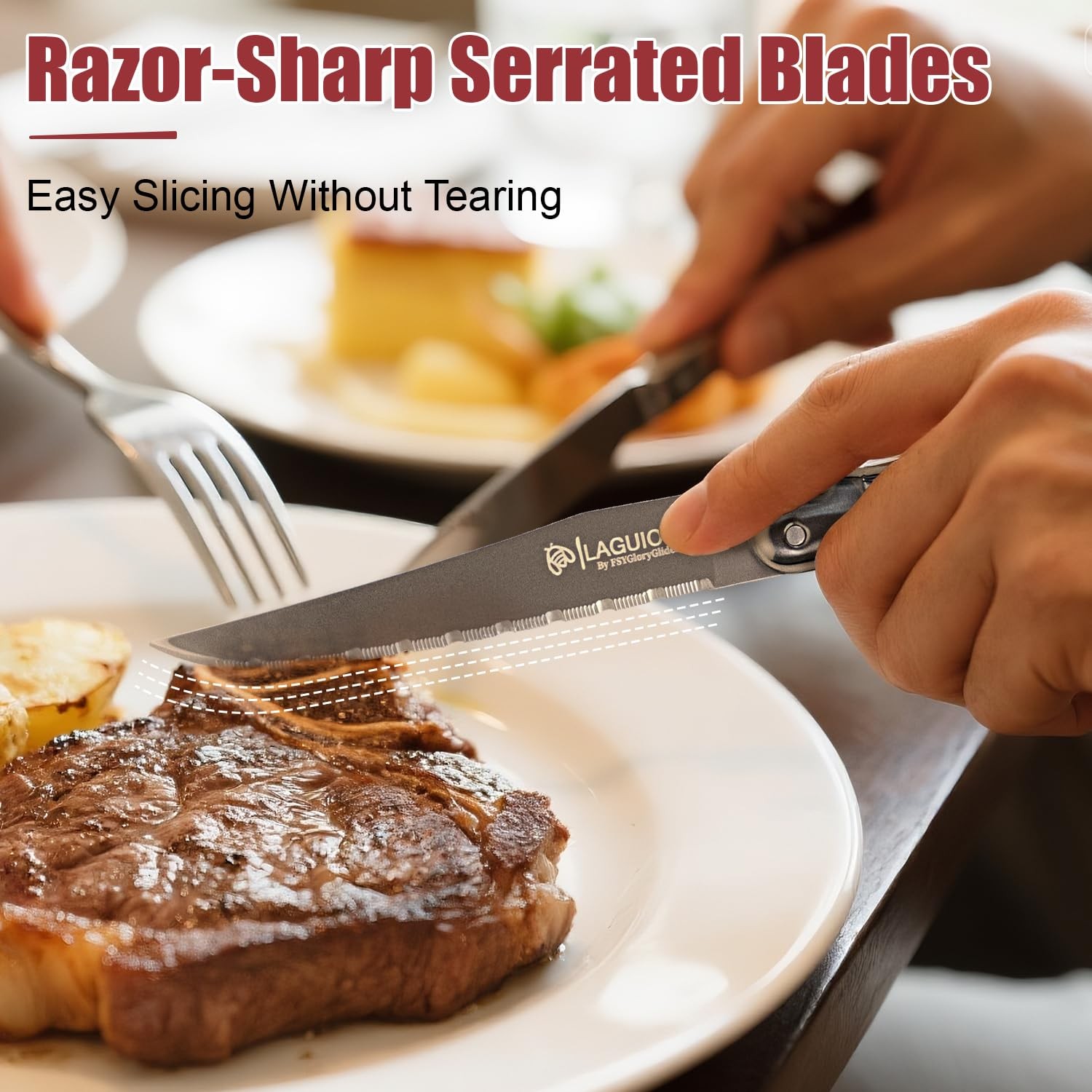 Laguiole Style Steak Knives Set of 8 Serrated Stainless Steel Dishwasher Safe
