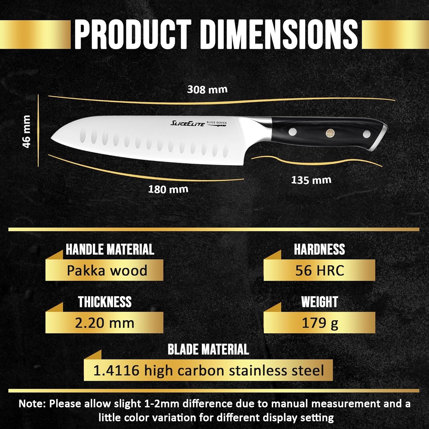 Slice Series 7-Inch Santoku Knife – High Carbon German Steel, Leather Sheath