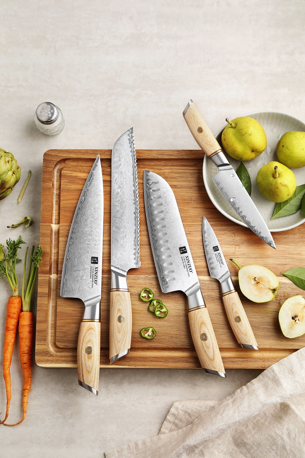 Xinzou B37S 5 Pcs Composite Stainless Steel Kitchen Knife Set Pakkawood Handle