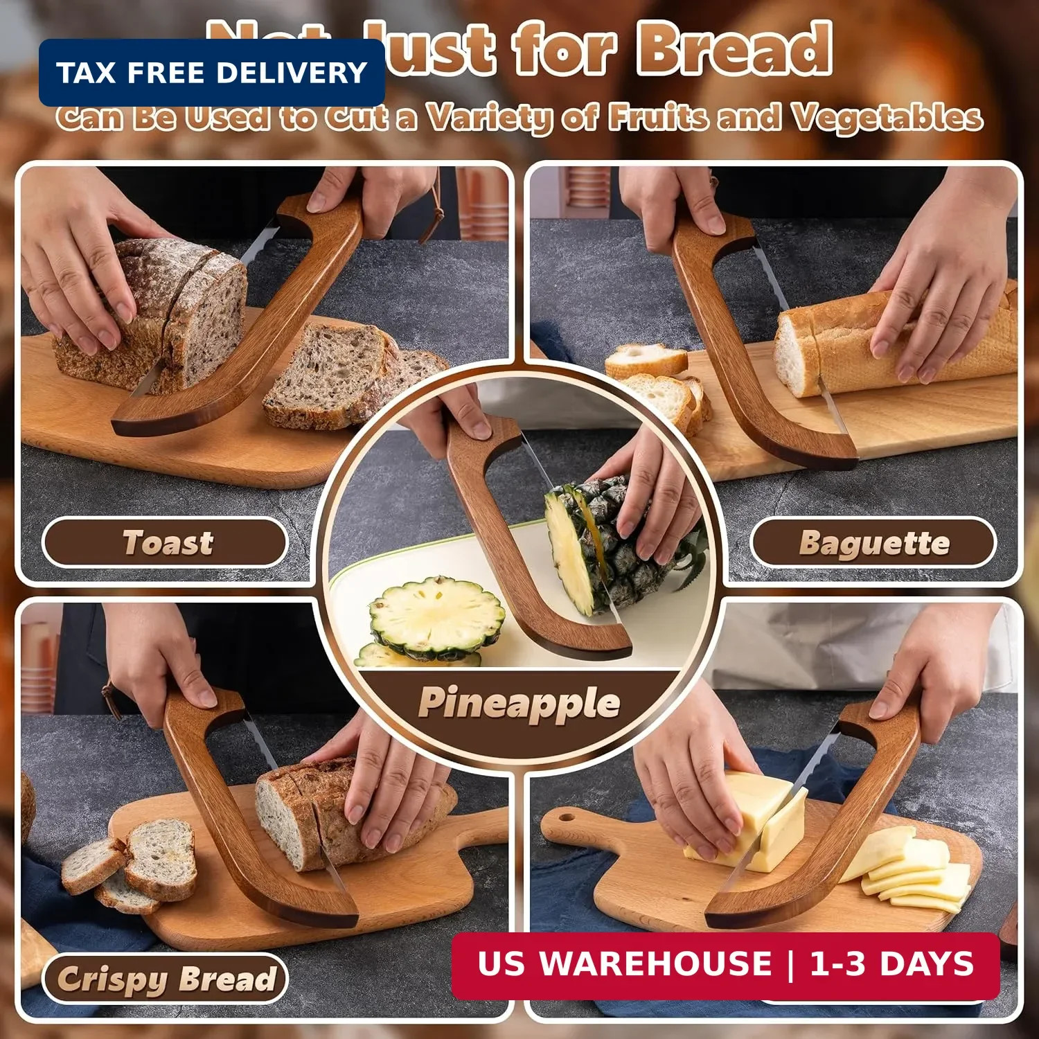 Bread Knife 14.5 Inch Sourdough Homemade Bread Slicer Ergonomic Sharp Blade Box