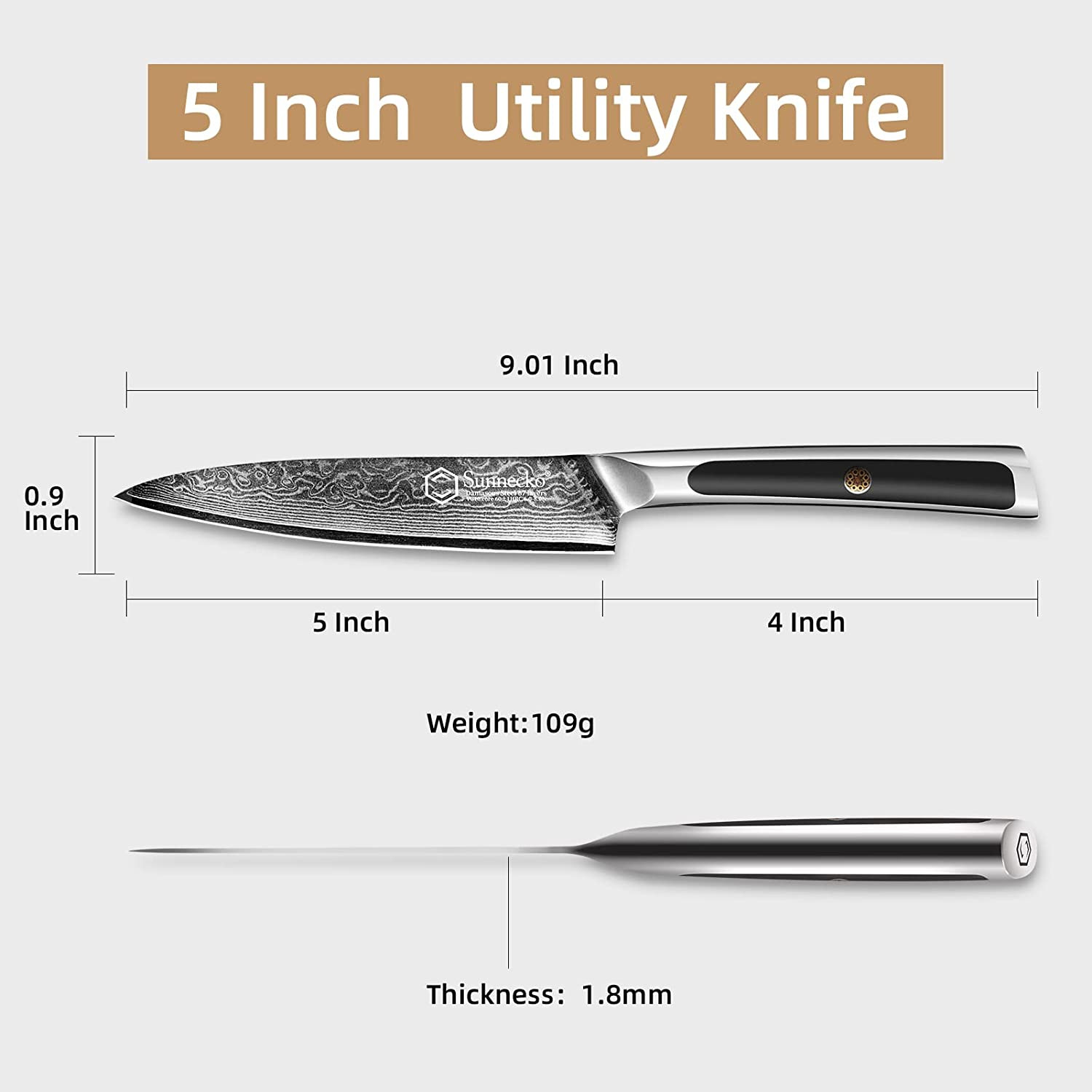 Sunnecko Utility Knife 5 Inch Kitchen Steak Knife Damascus Steel Fruit Paring