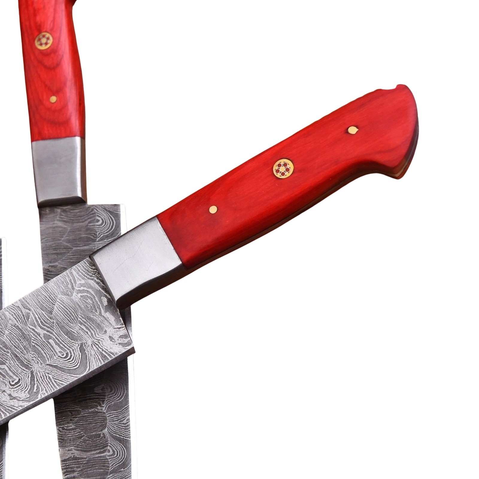 Handmade Damascus Steel 5Pc Chef Knife Set For Kitchen Cooking With Roll Bag