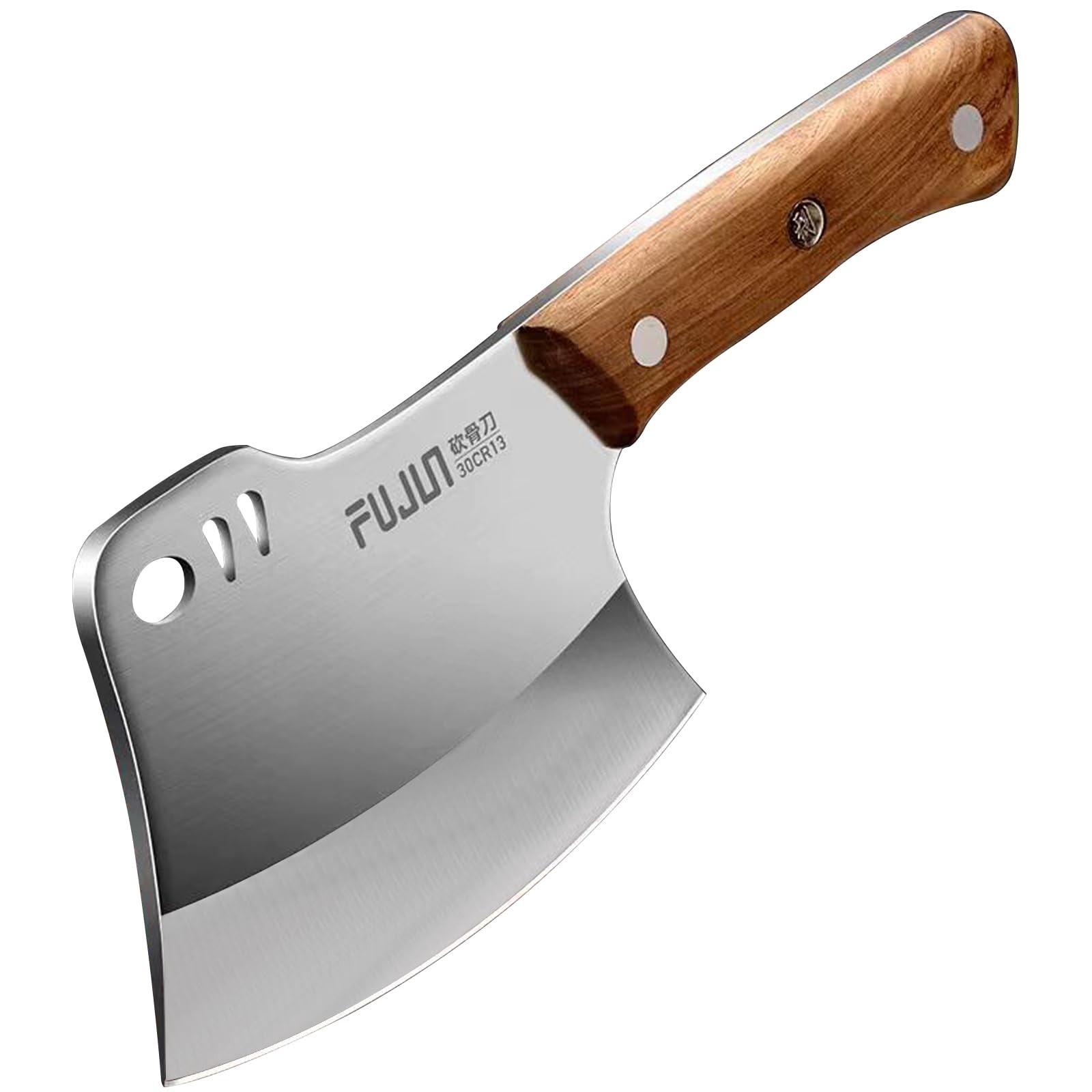 Heavy Duty Meat Cleaver Knife, 6″ High Carbon Steel Butcher Axe, Full Tang Teak