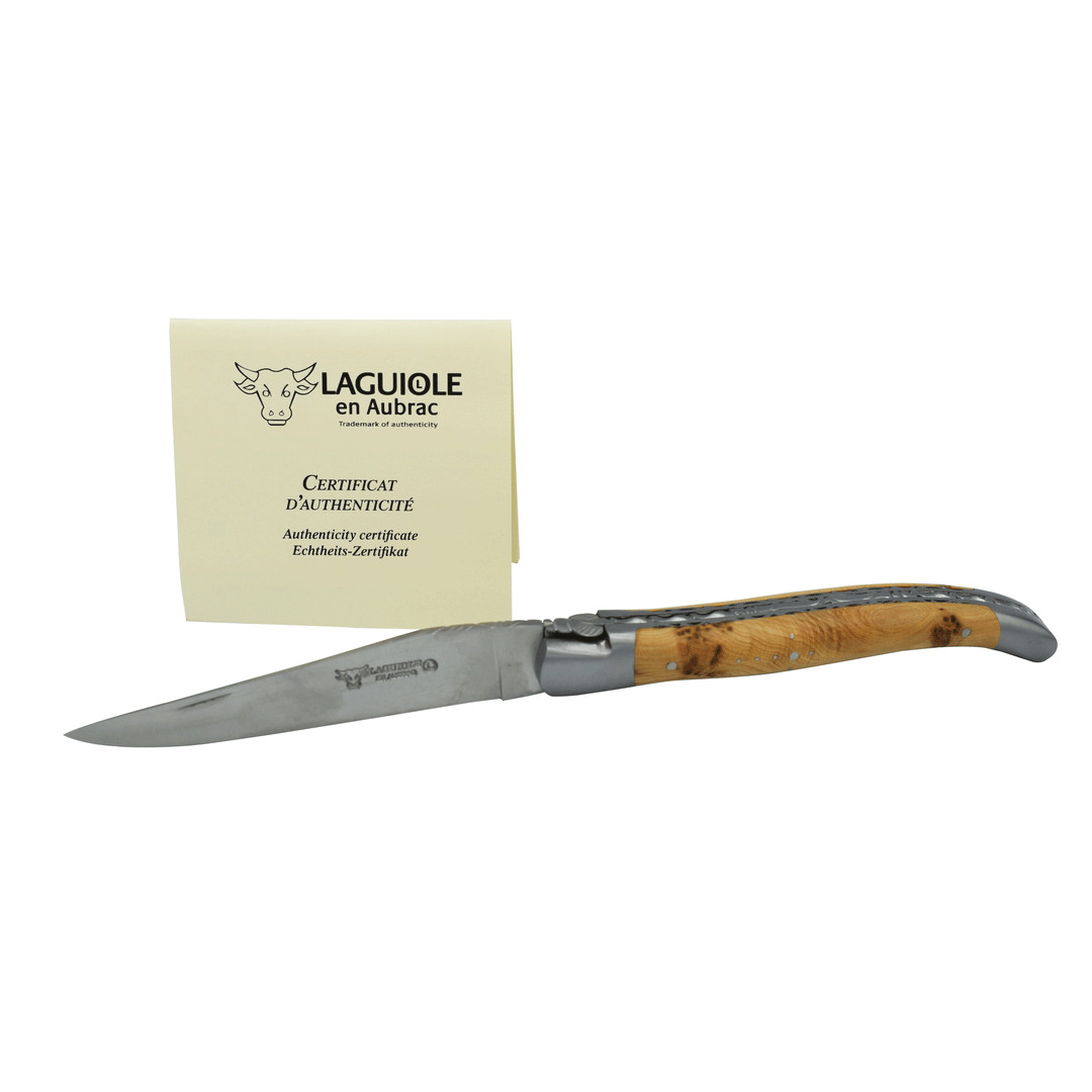Laguiole En Aubrac Luxury Folding Pocket Knife With Juniper Wood Handle, 4.75-In