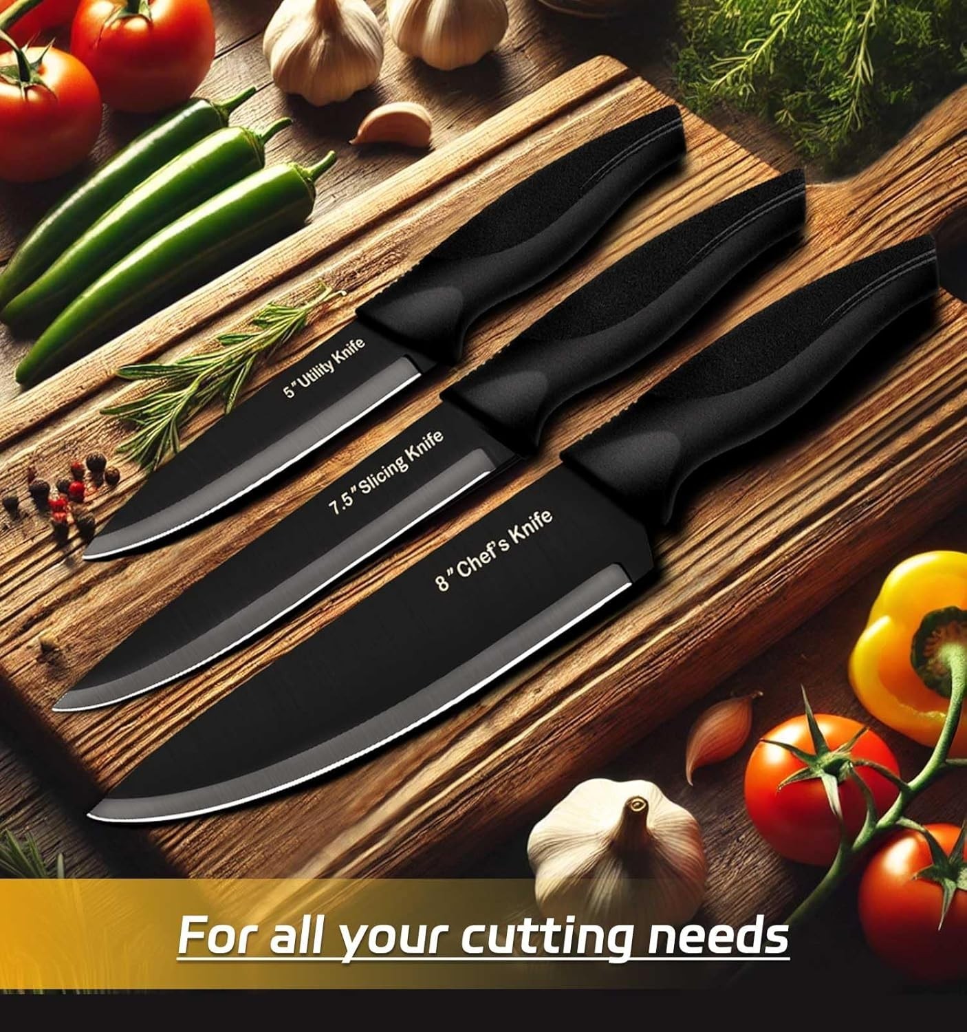 Professional 14-Piece Kitchen Knife Set with Laser-Cut Blades & Block Storage