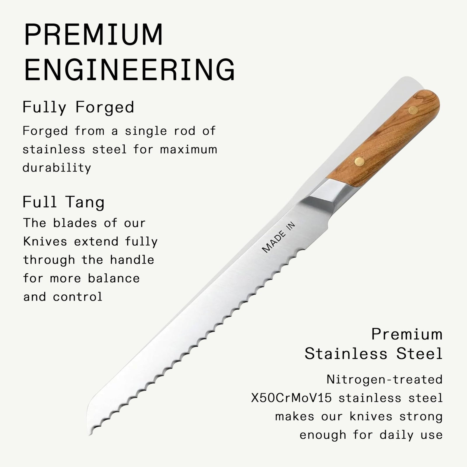 Made In Cookware – 9″ Bread Knife – Crafted in France – Full Tang With Olive …