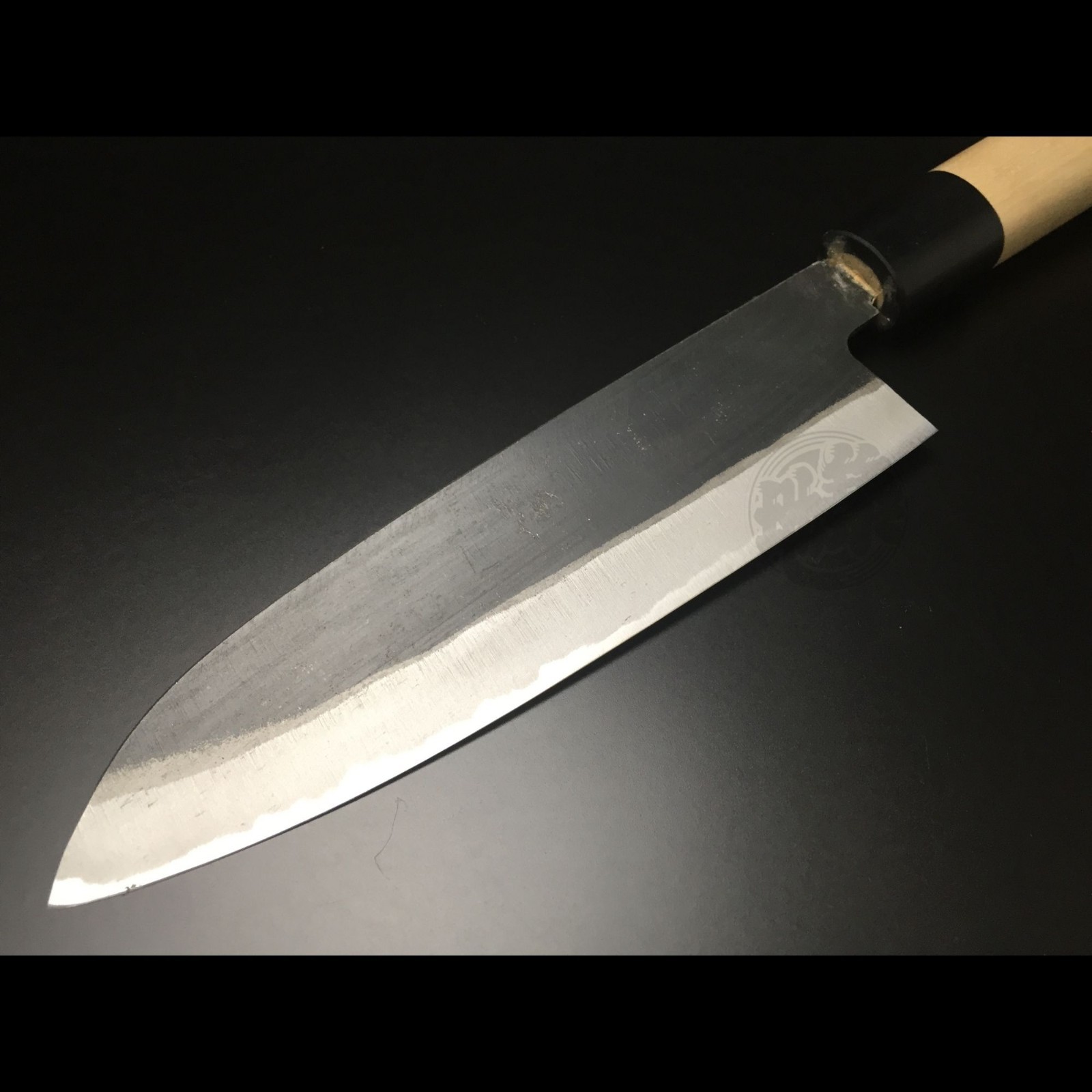 Japanese Chef Knife Aritsugu Black Santoku 180mm 7″ Blue Steel Sheath Gift