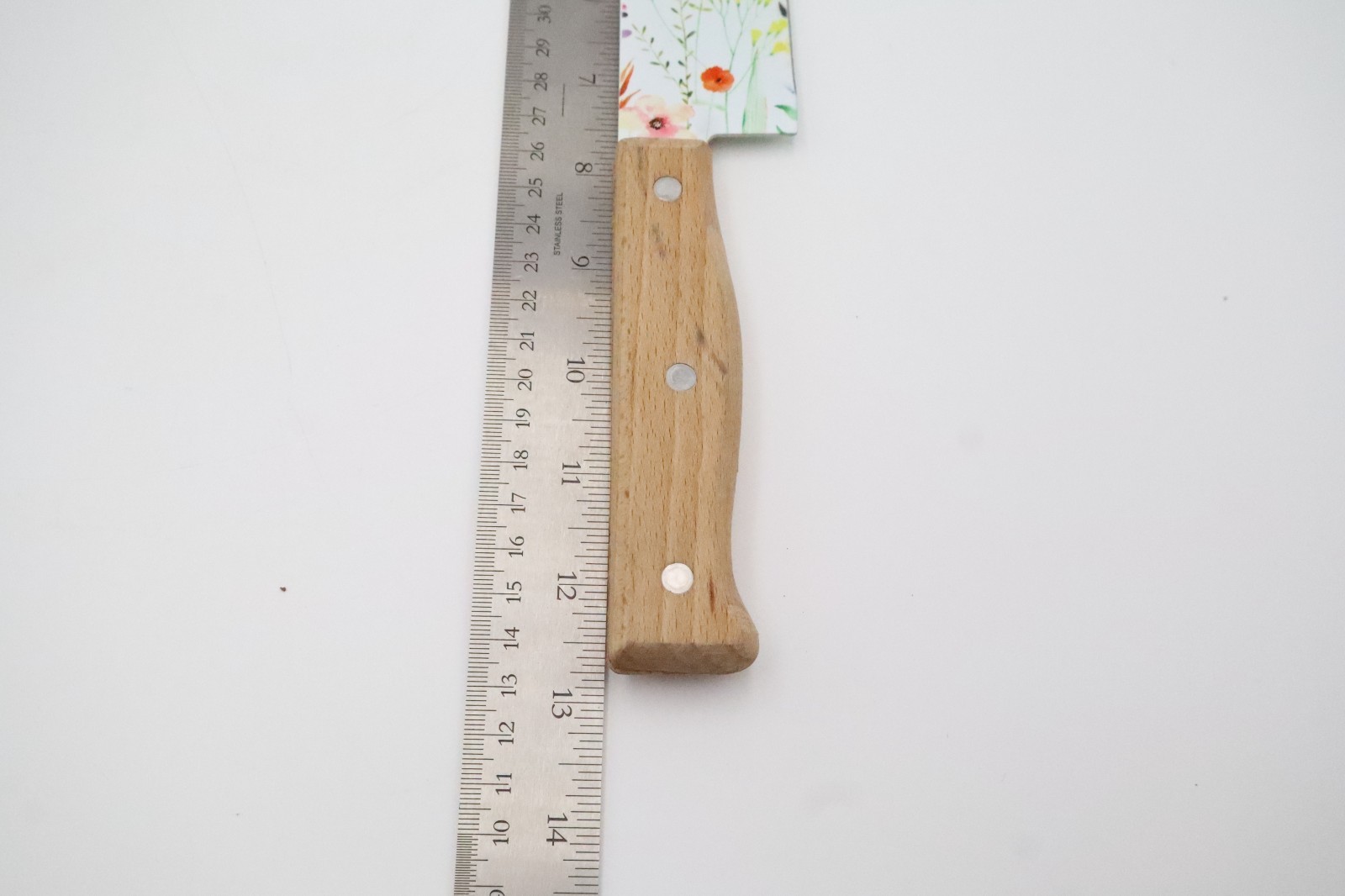 Set of 2 Floral Print Kitchen Knives Wood Handles Chef Santoku Decorative