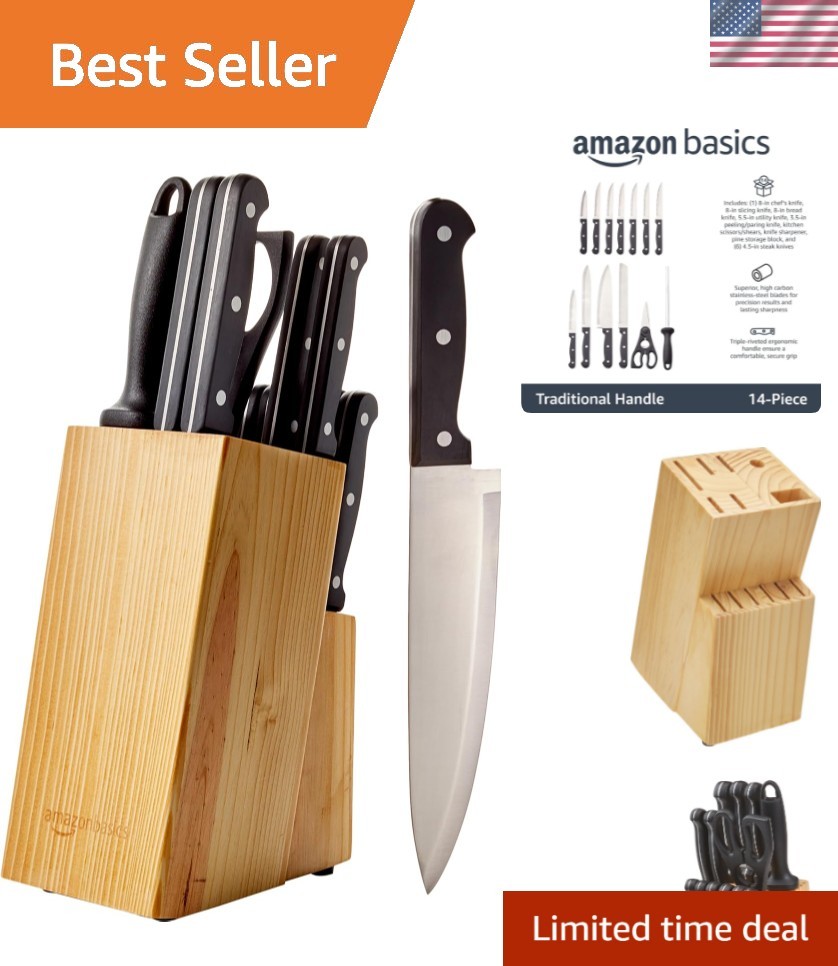 Luxurious 14-Piece High Carbon Stainless Steel Knife Set with Pinewood Block