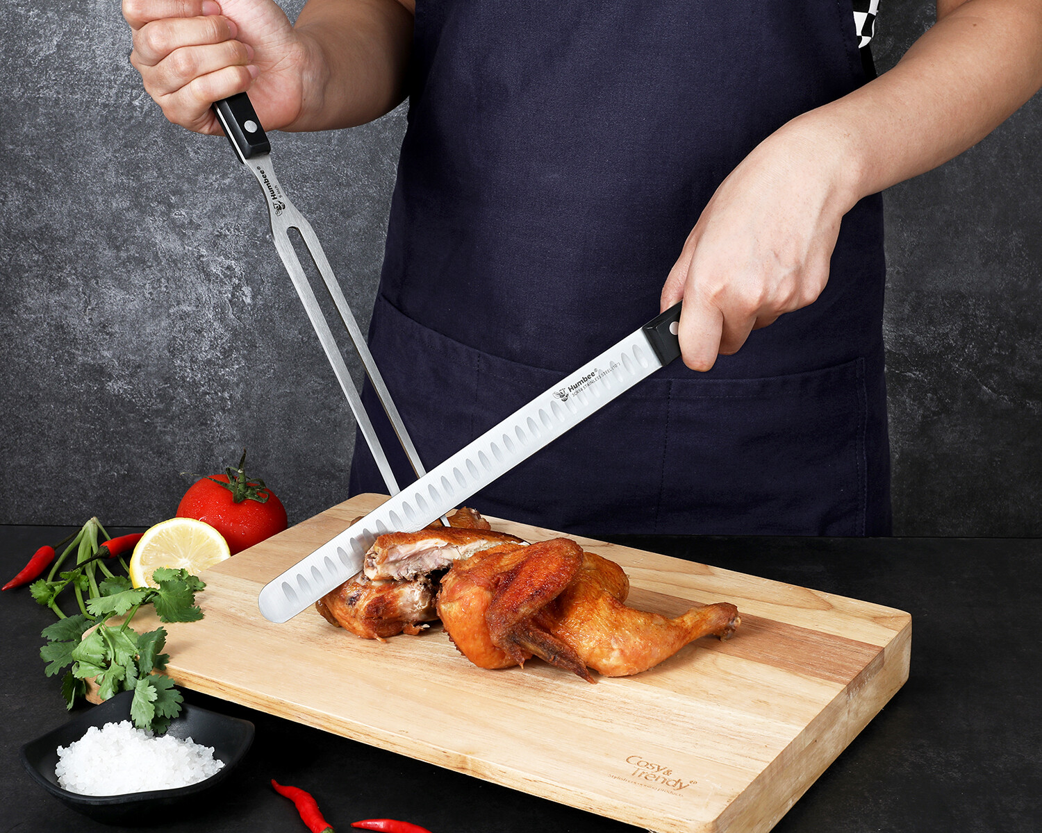 Humbee Chef Stainless Steel Granton Edge Carving Knife