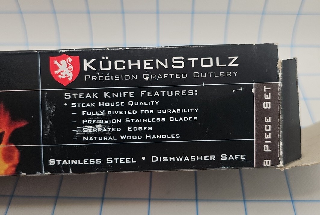 Küchenstolz 8 Piece Steak Knife Hand Crafted opened NIB China