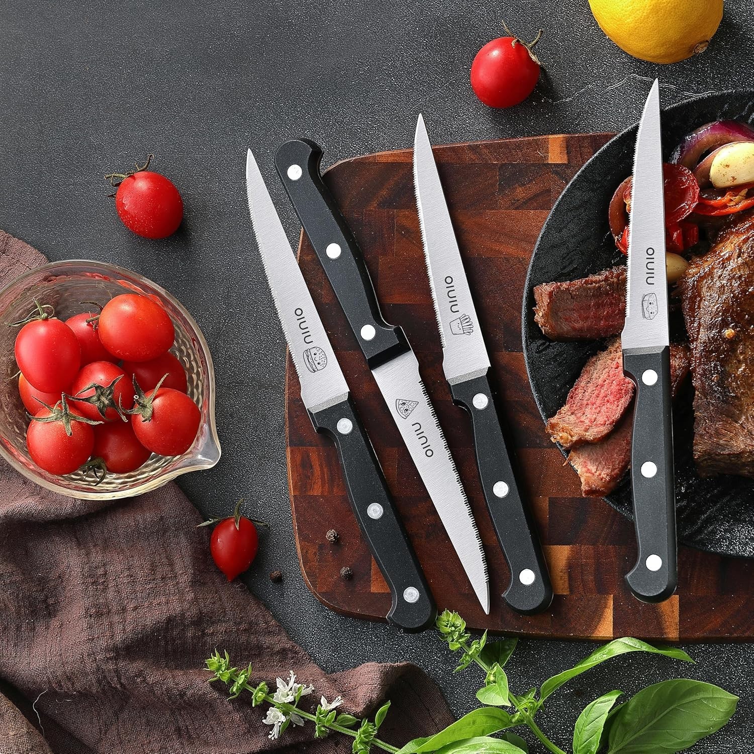 OLULU Steak Knives Set of 4 Stainless Steel Serrated Dishwasher Safe