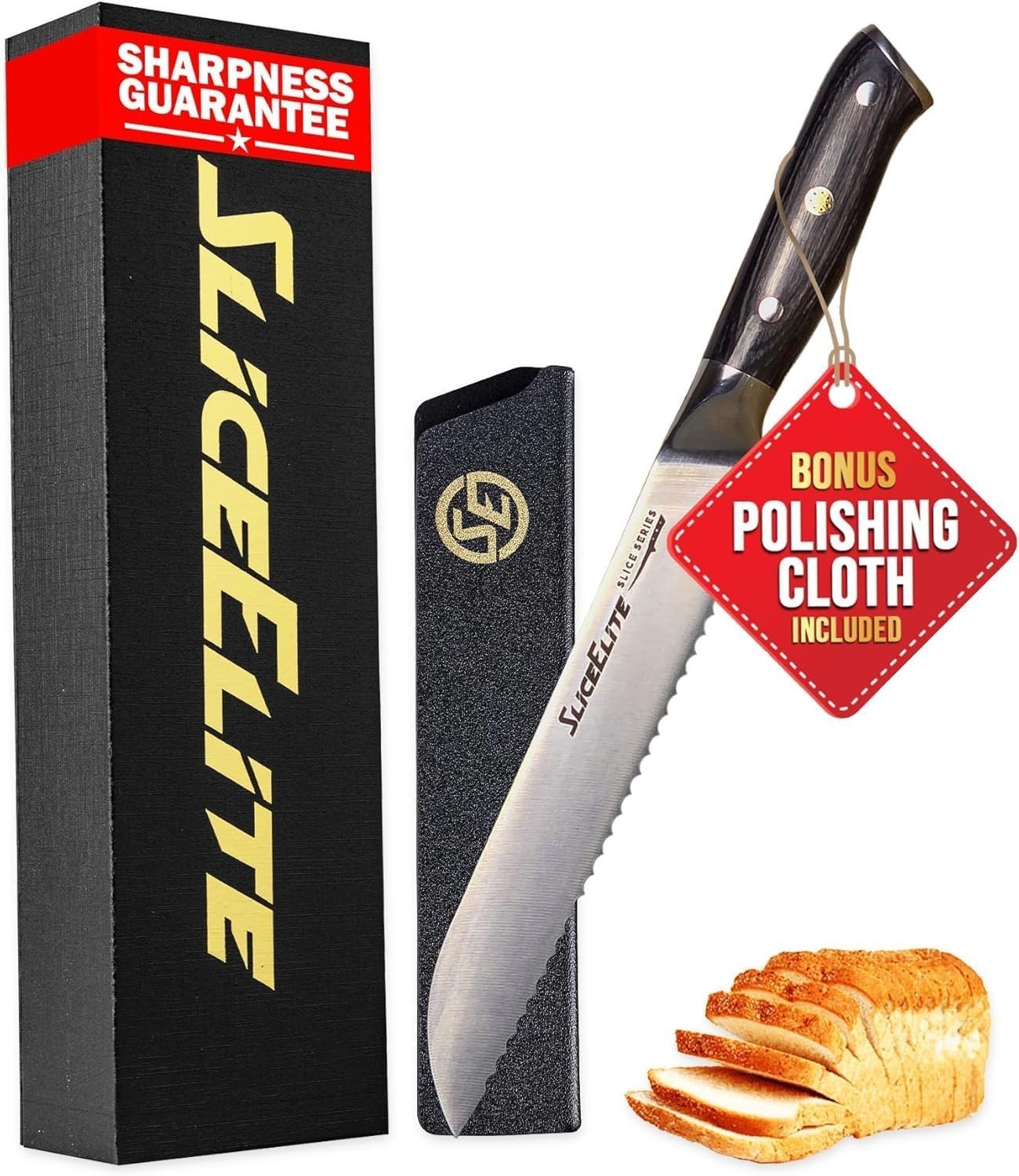 SliceElite 8 Inch Bread Knife High Carbon German Steel Serrated Kitchen