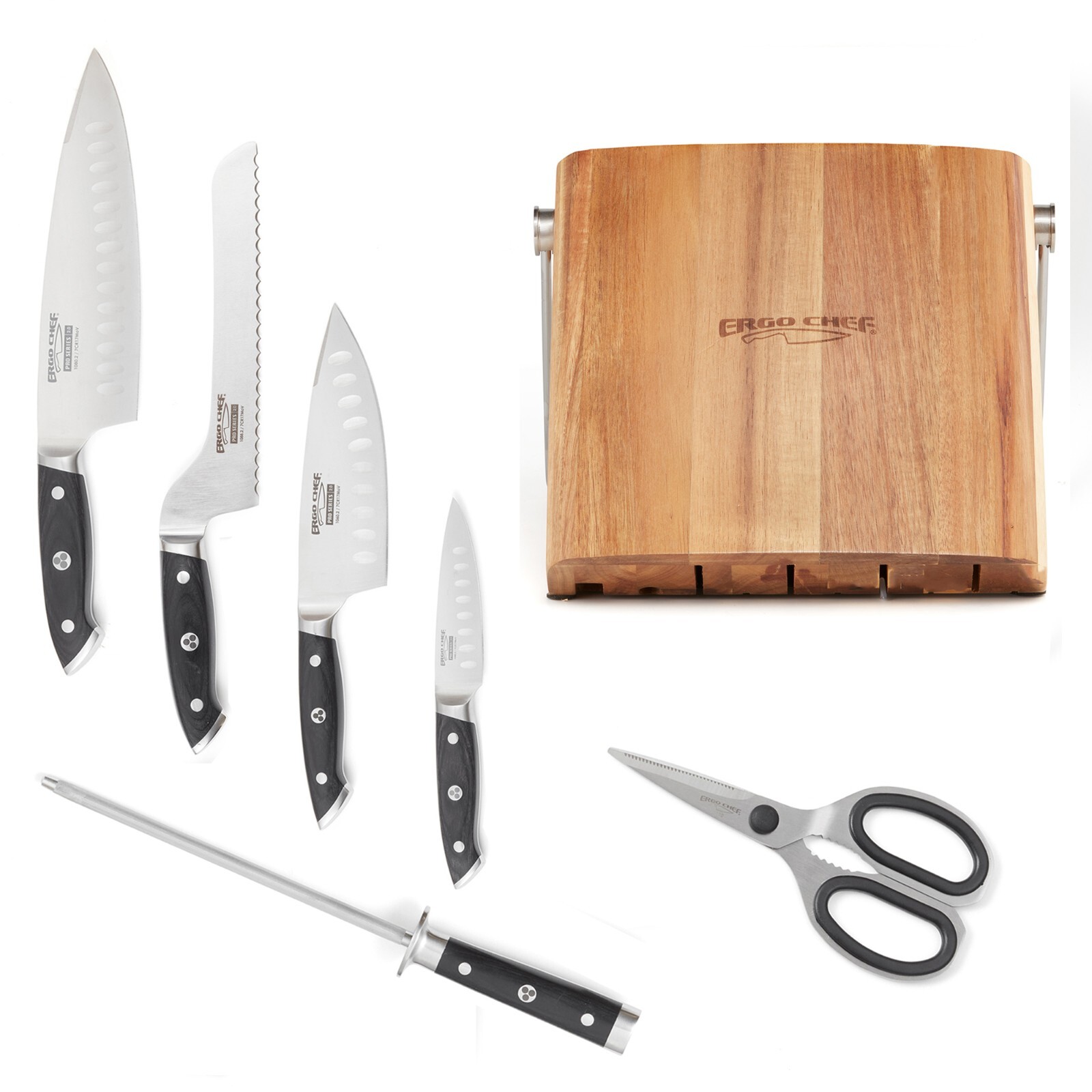 Ergo Chef Pro Series 2.0 Knife Block Set 7pc Knife Set with Acacia Wood Block