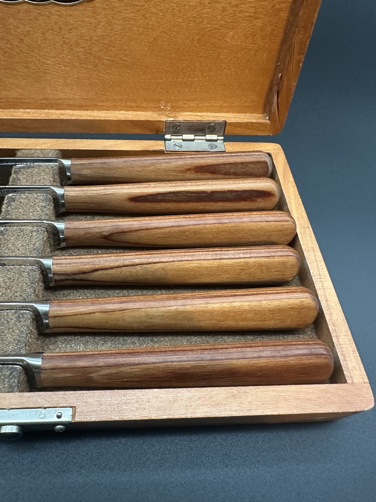 Vintage Ka-Bar Master Cutlers Stainless Kitchen Knife Set of 6 Wood Handle