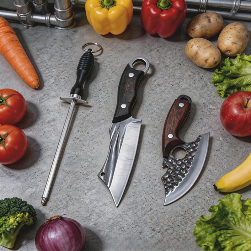 3PCS Stainless Steel Mini Knife Cheese Pizza Knife Sharpener Ergonomic Handle
