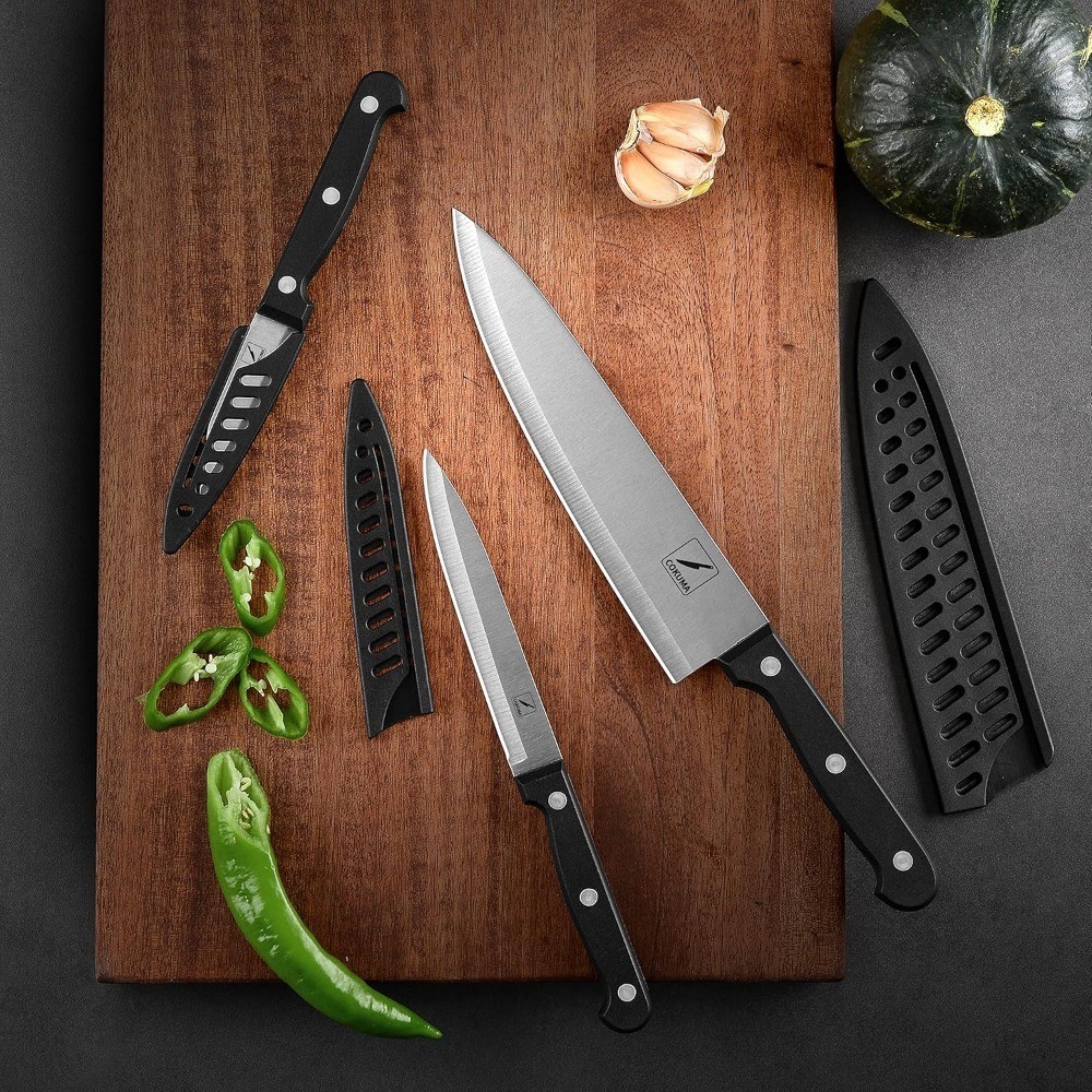3-Piece Kitchen Knife Set with Sheath 8 Inch Chef Knife 4.5 Inch Utility Knife 4