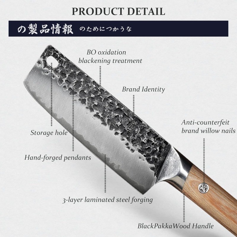 7-Inch Japanese Nakiri Knife, SKD-11 Steel | Wide 2mm Nakiri blade for vegetable